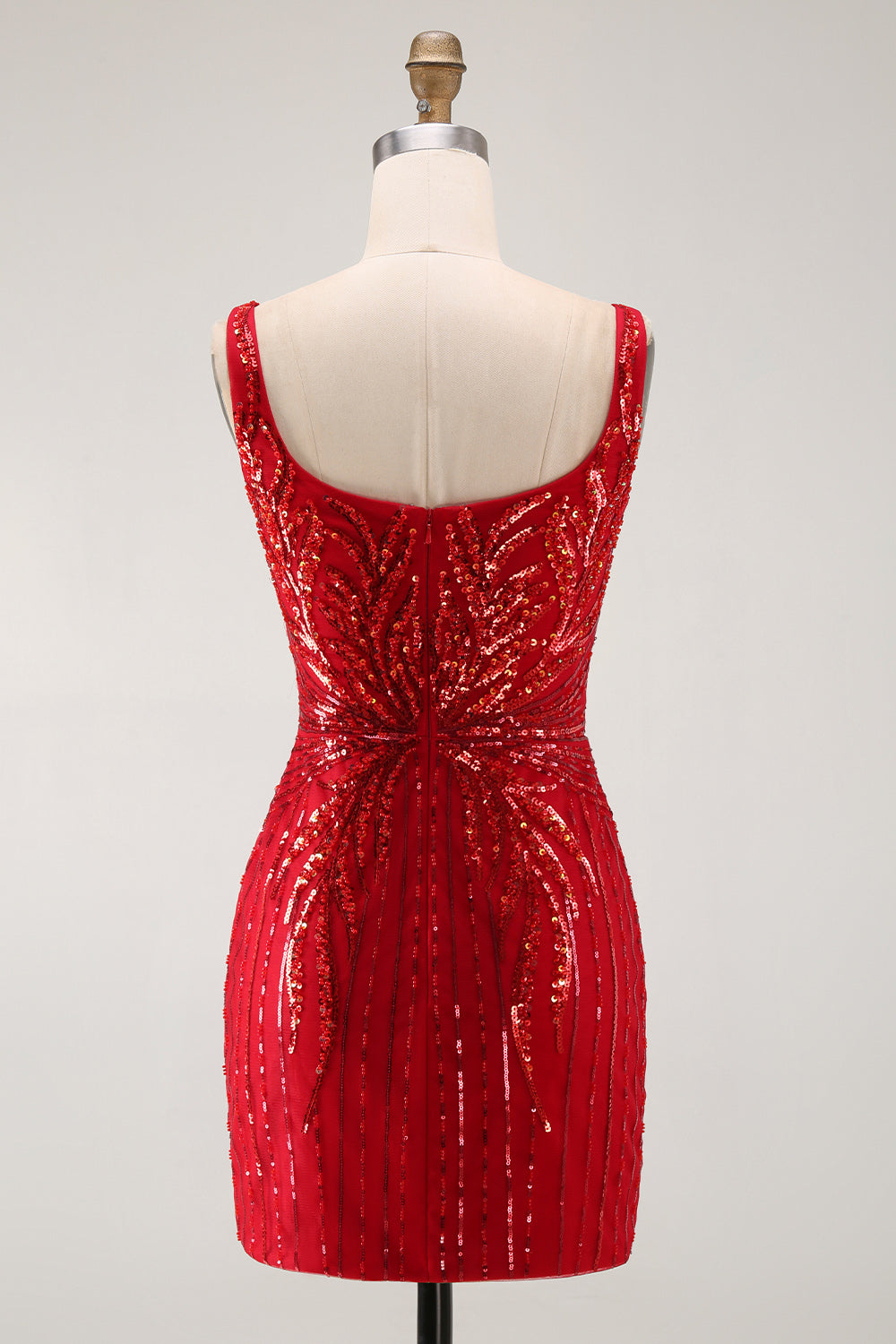 Burgundy Square Neck Sequins Sparkly Tight Short Birthday Dress