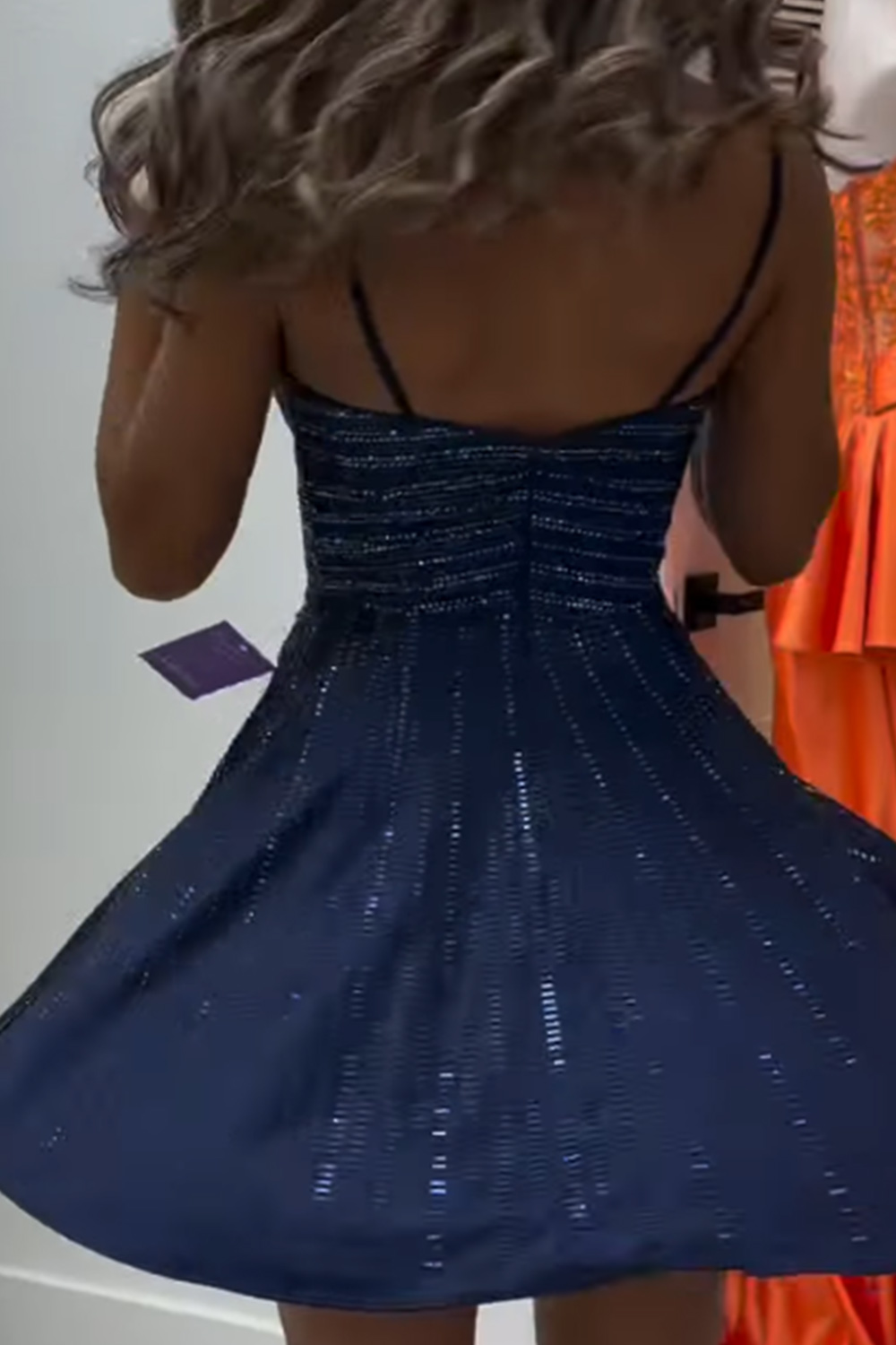 Sparkly Navy A-Line Spaghetti Straps Short Homecoming Dress