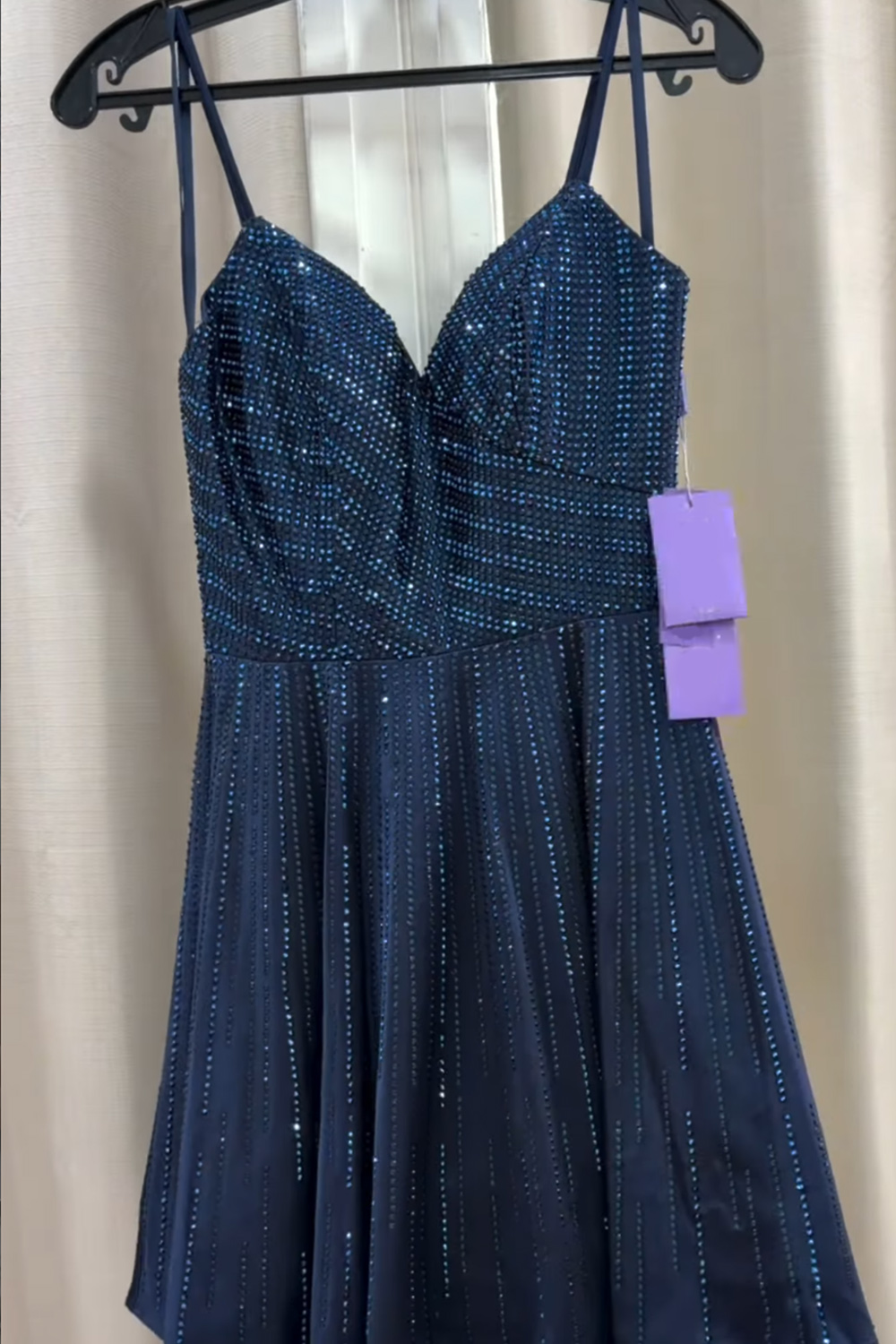Sparkly Navy A-Line Spaghetti Straps Short Homecoming Dress