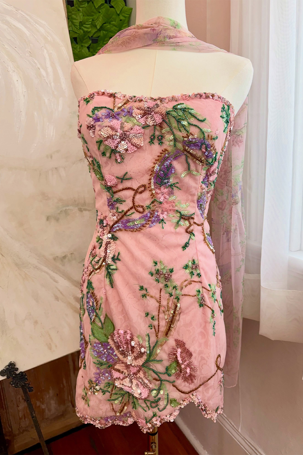 Pink Sheath Strapless Printed Short Homecoming Dress