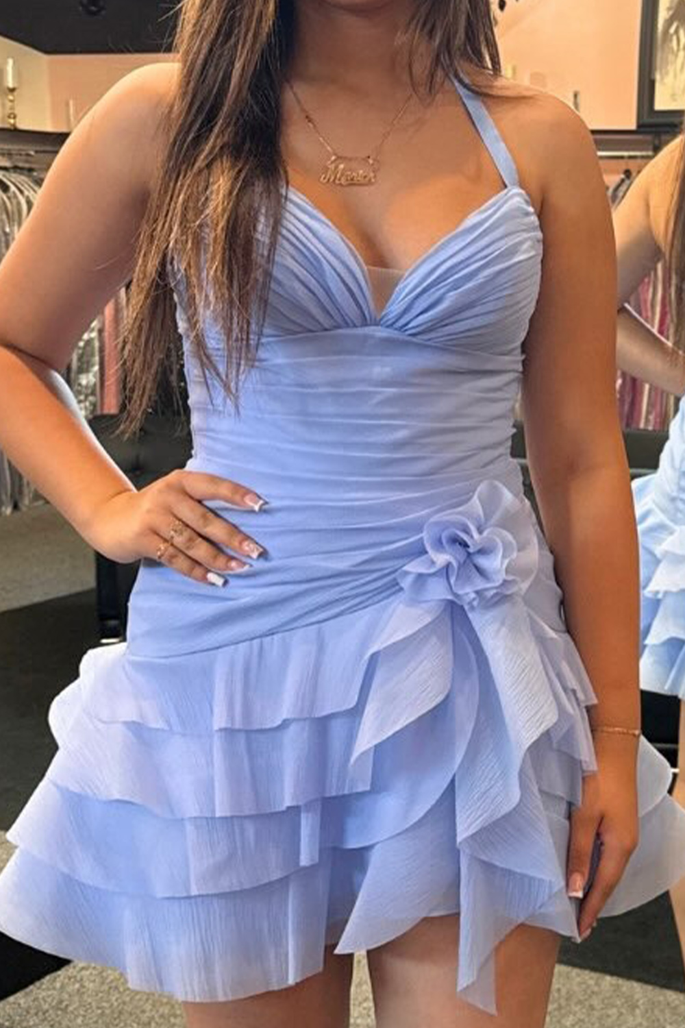Brown Ruched Strapless Short Homecoming Dress with 3D Flower