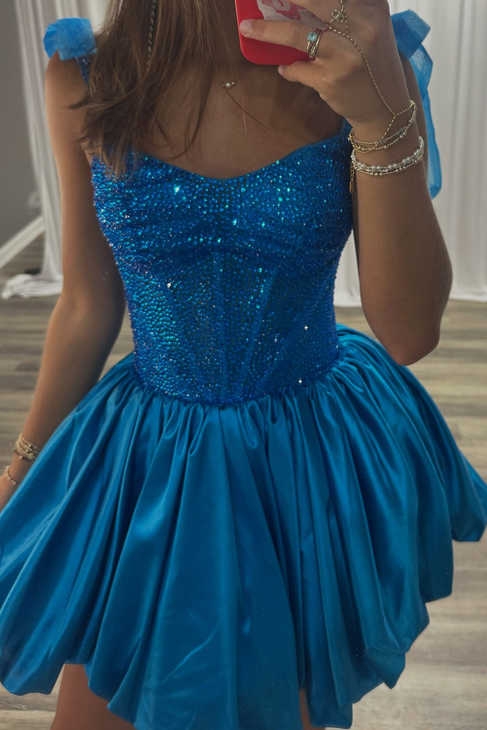 Blue Corset Sparkly Sequin A Line Short Homecoming Dress