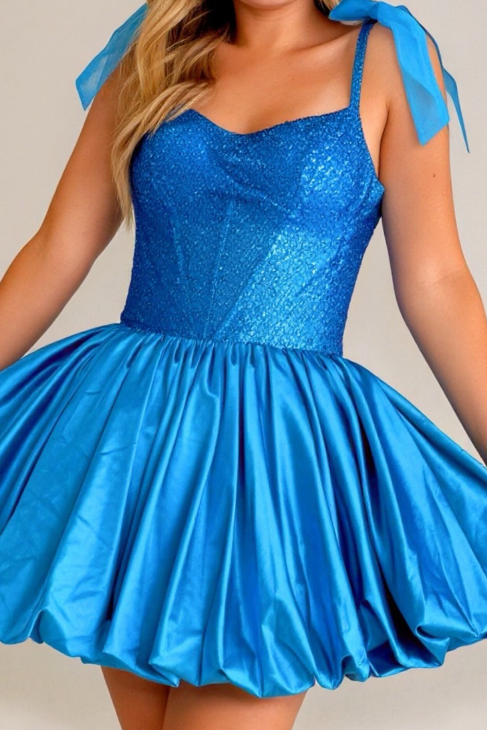 Blue Corset Sparkly Sequin A Line Short Homecoming Dress
