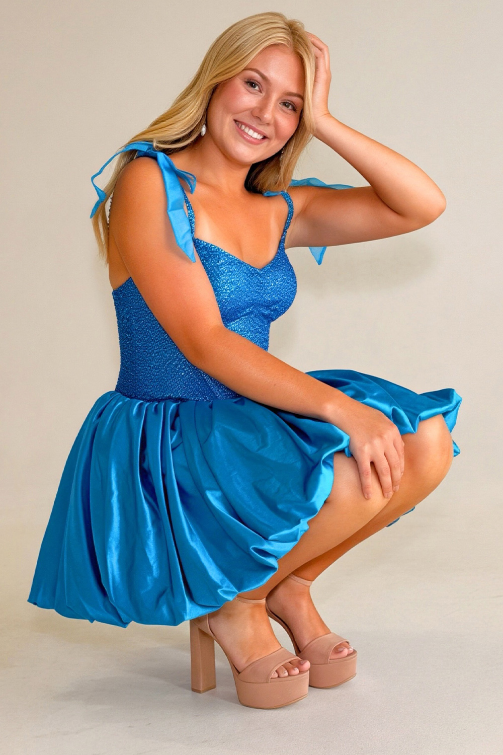 Blue Corset Sparkly Sequin A Line Short Homecoming Dress
