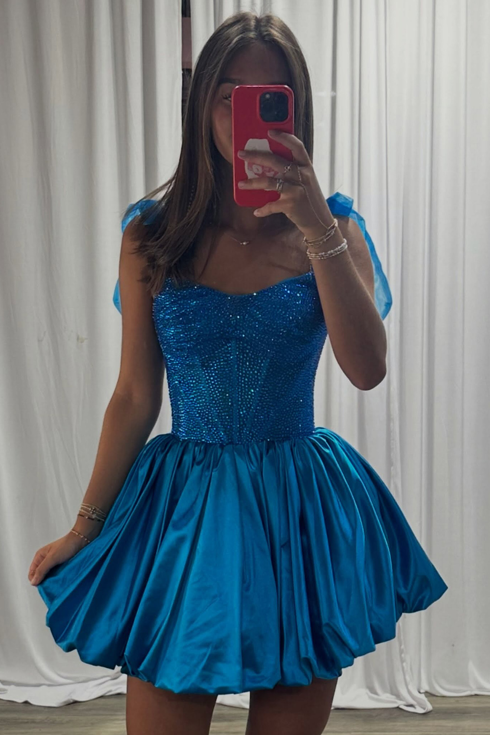 Blue Corset Sparkly Sequin A Line Short Homecoming Dress