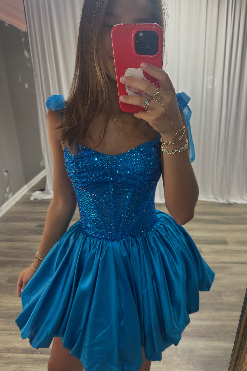 Blue Corset Sparkly Sequin A Line Short Homecoming Dress