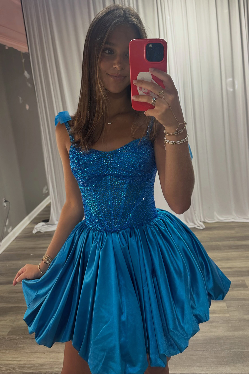 Blue Corset Sparkly Sequin A Line Short Homecoming Dress