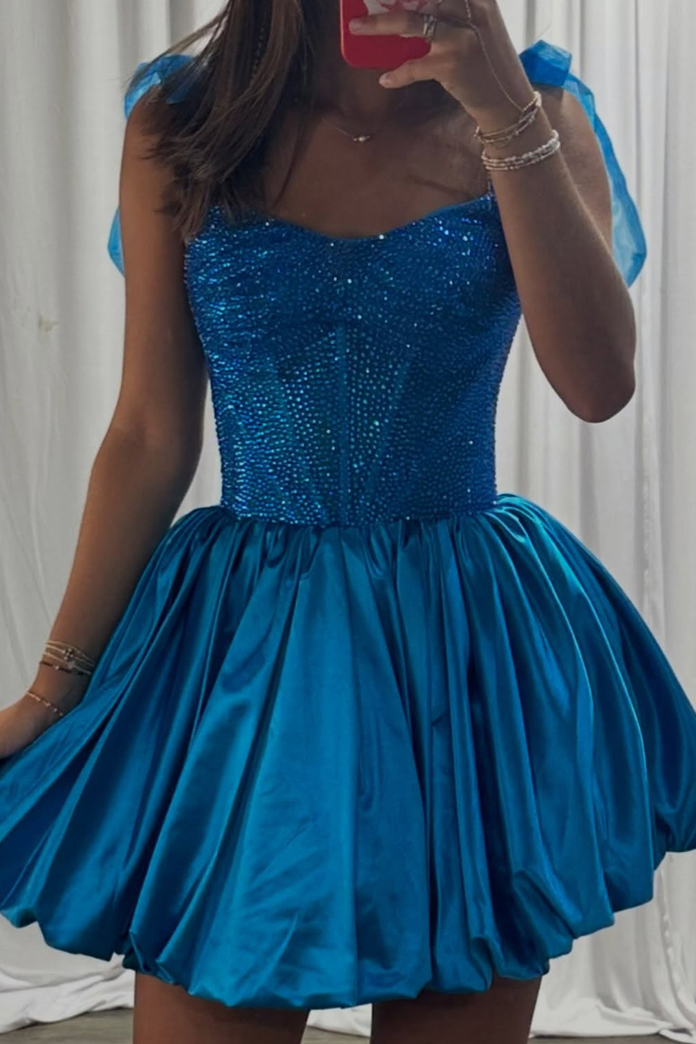 Blue Corset Sparkly Sequin A Line Short Homecoming Dress