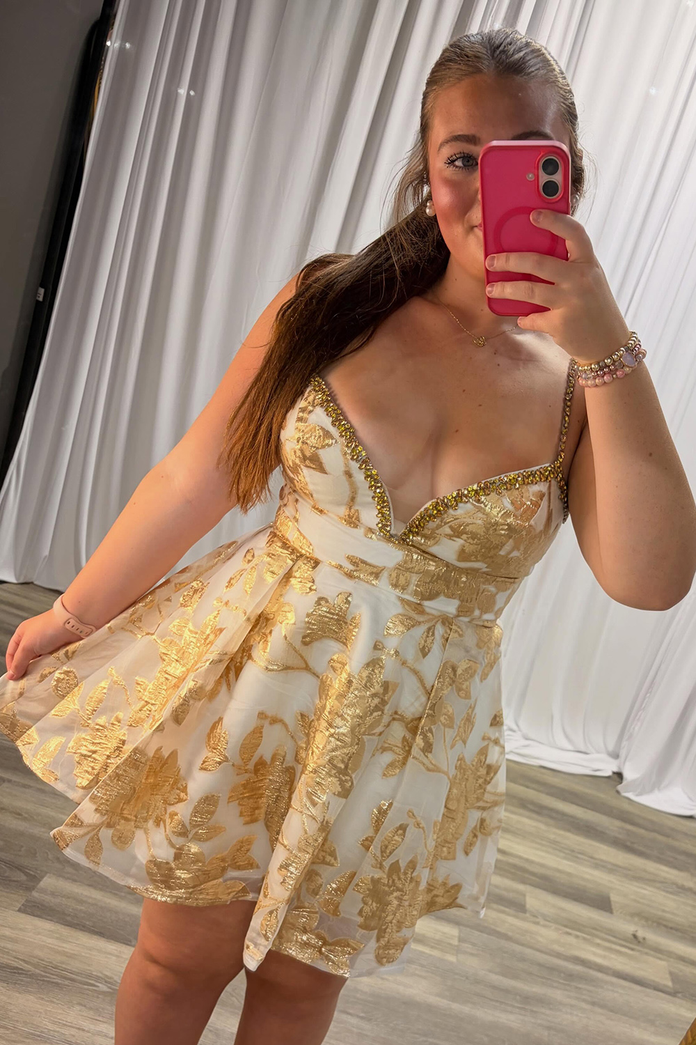 Yellow A-Line Floral Short Homecoming Dress with Beading