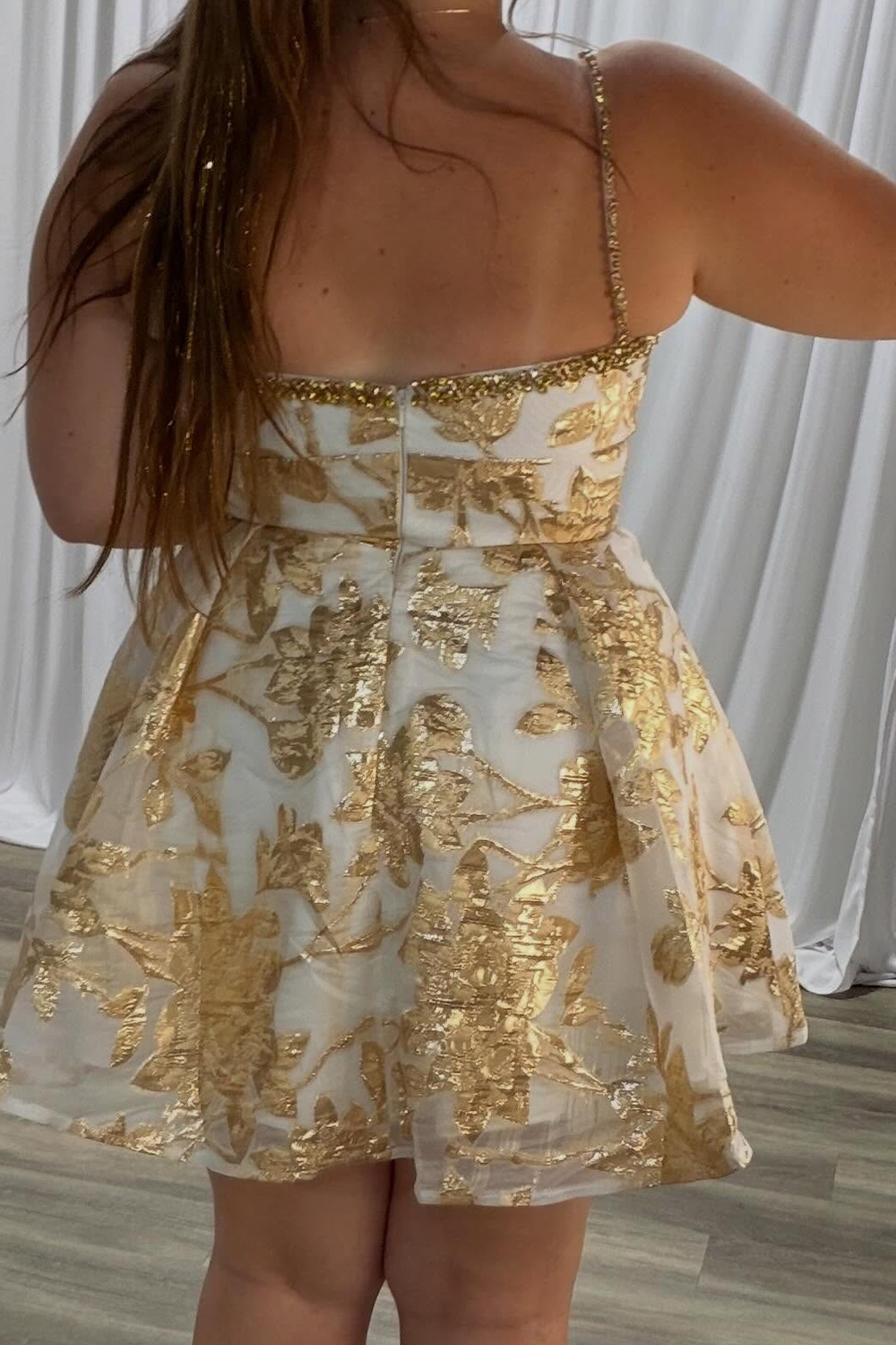 Yellow A-Line Floral Short Homecoming Dress with Beading