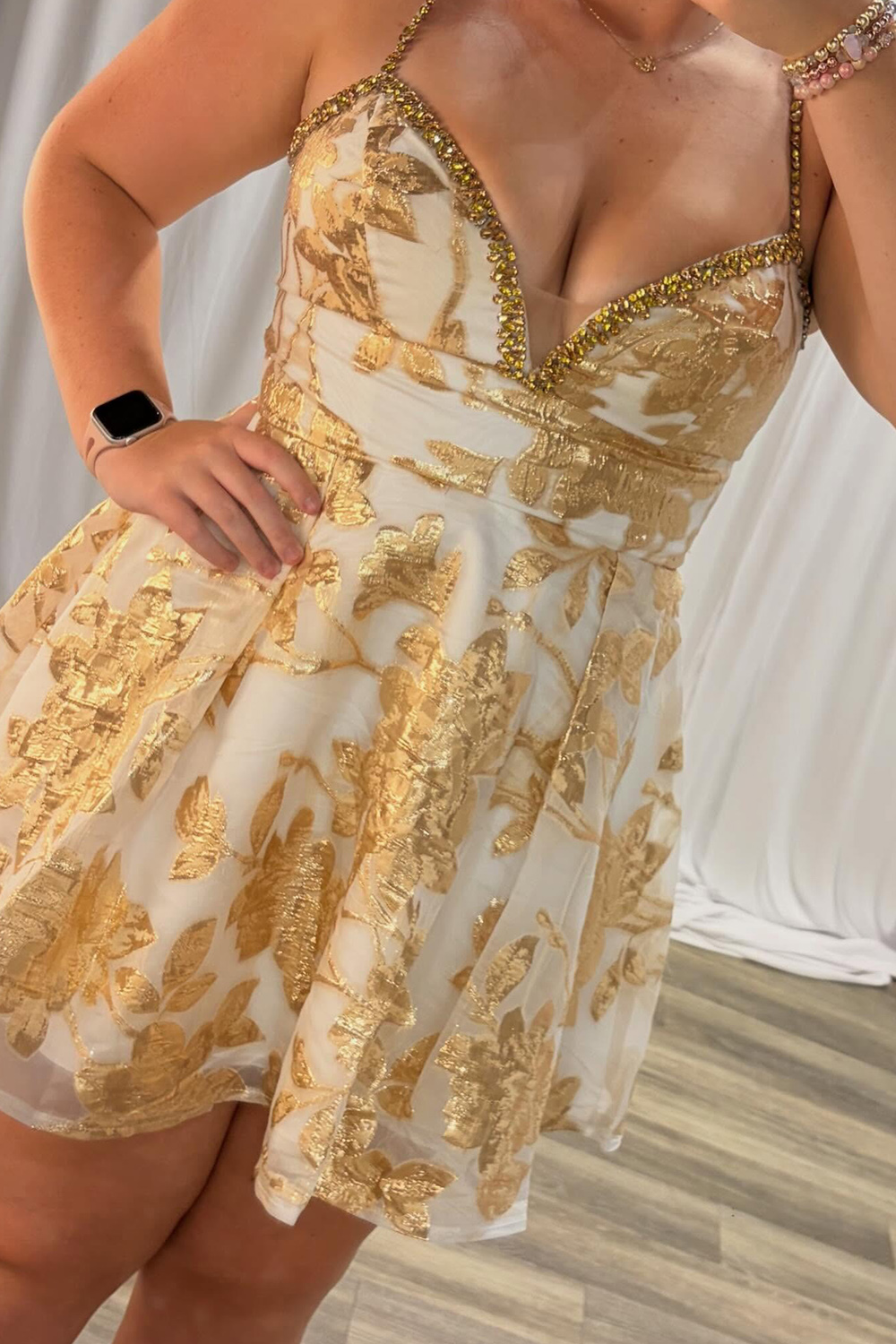 Yellow A-Line Floral Short Homecoming Dress with Beading