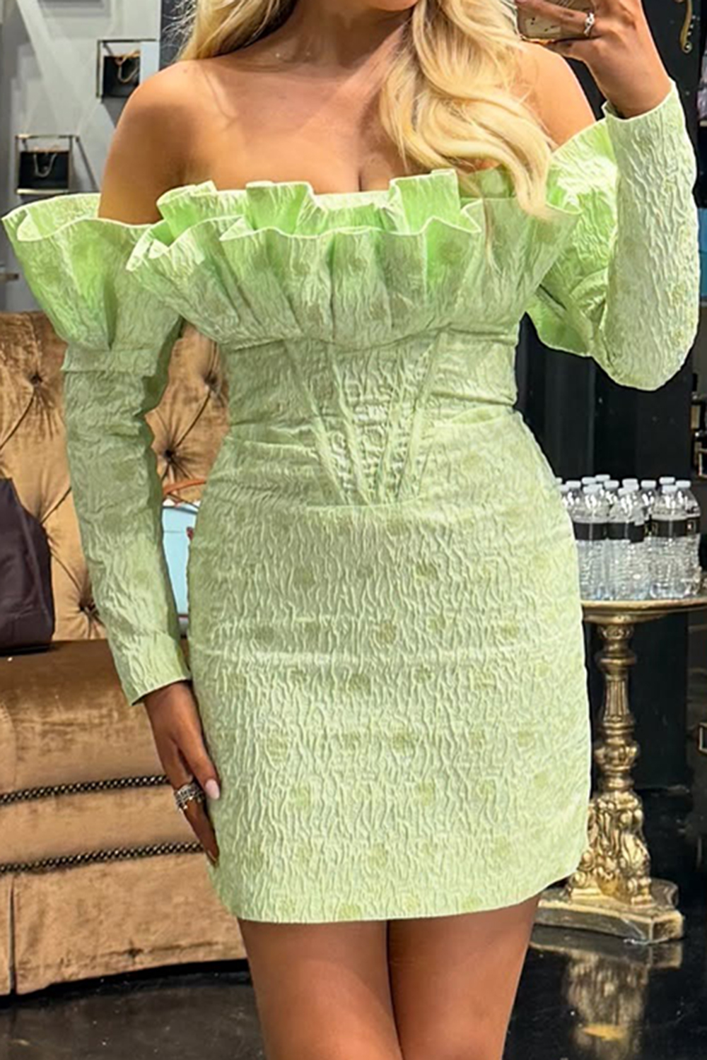 Green Corset Off the Shoulder Ruffled Short Homecoming Dress