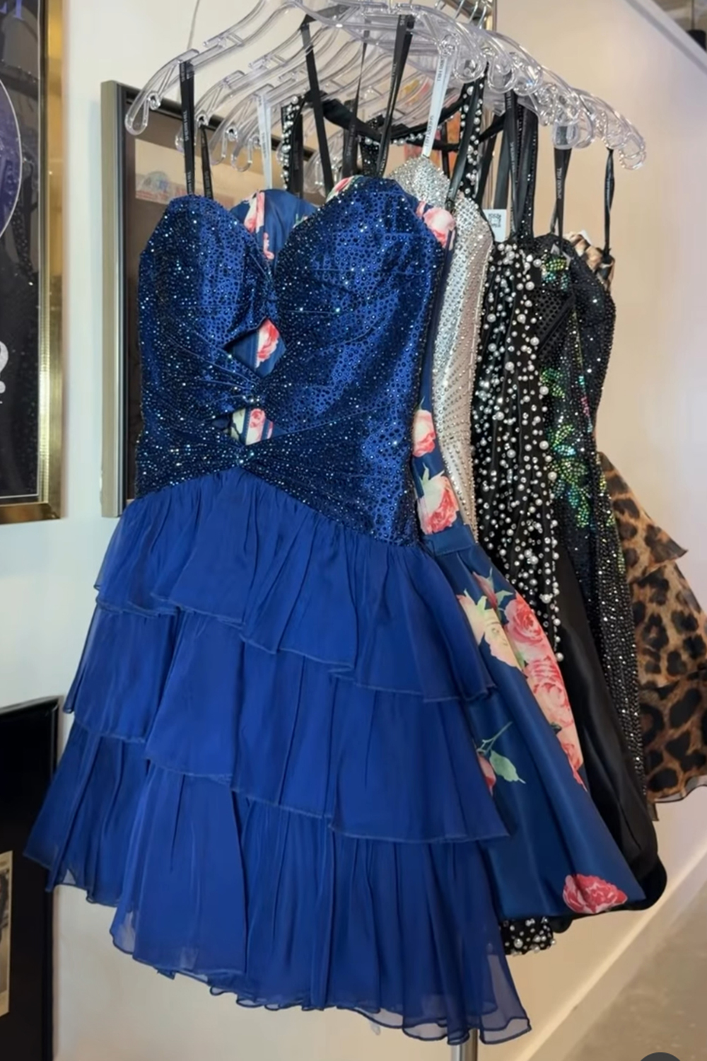Navy Sparkly Sequins Ruffled A Line Short Homecoming Dress