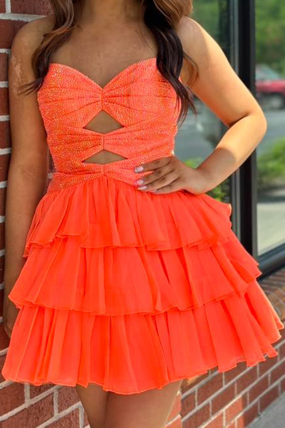 Navy Sparkly Sequins Ruffled A Line Short Homecoming Dress
