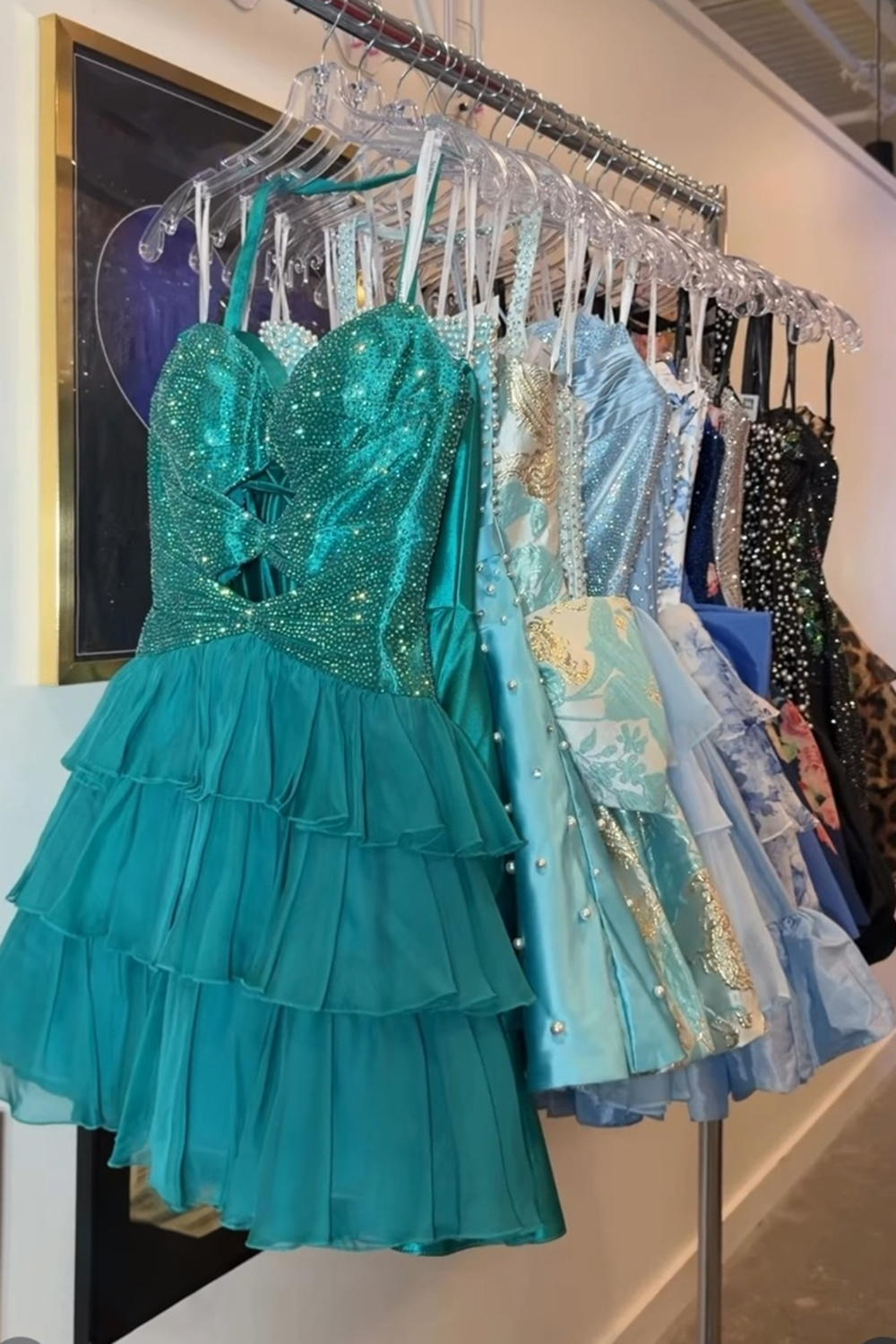 Navy Sparkly Sequins Ruffled A Line Short Homecoming Dress