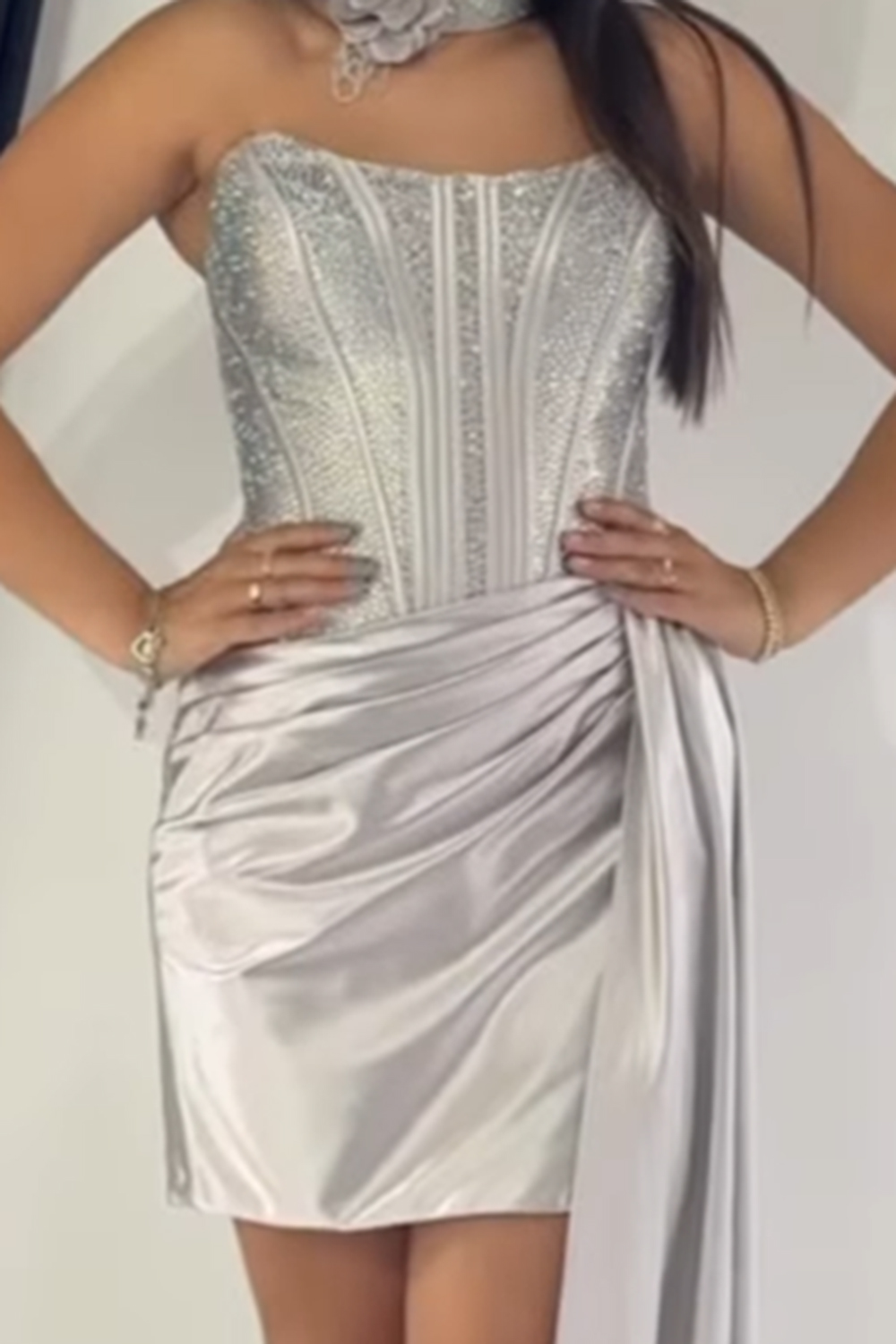 Grey Corset Strapless Ruched Short Homecoming Dress