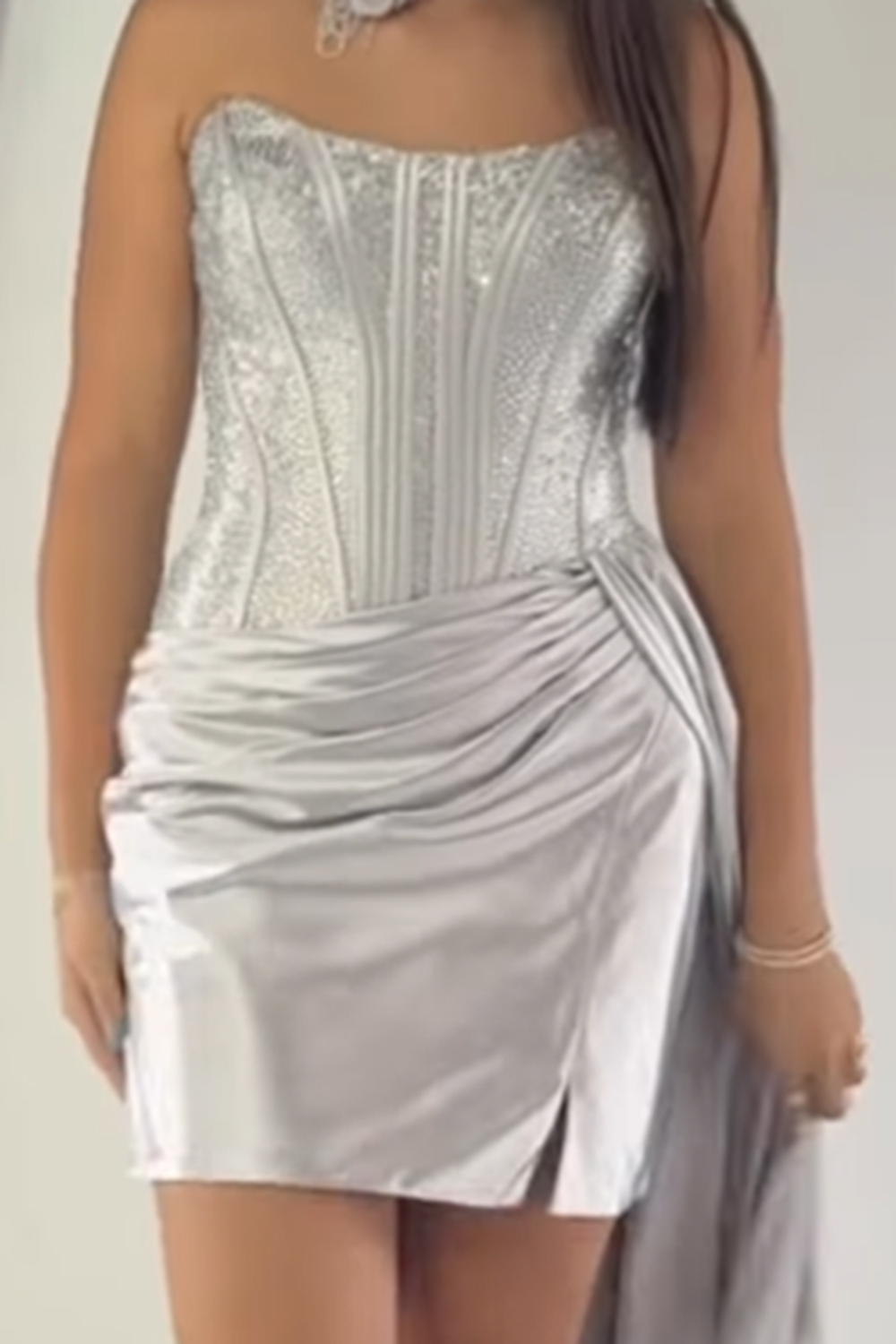 Grey Corset Strapless Ruched Short Homecoming Dress