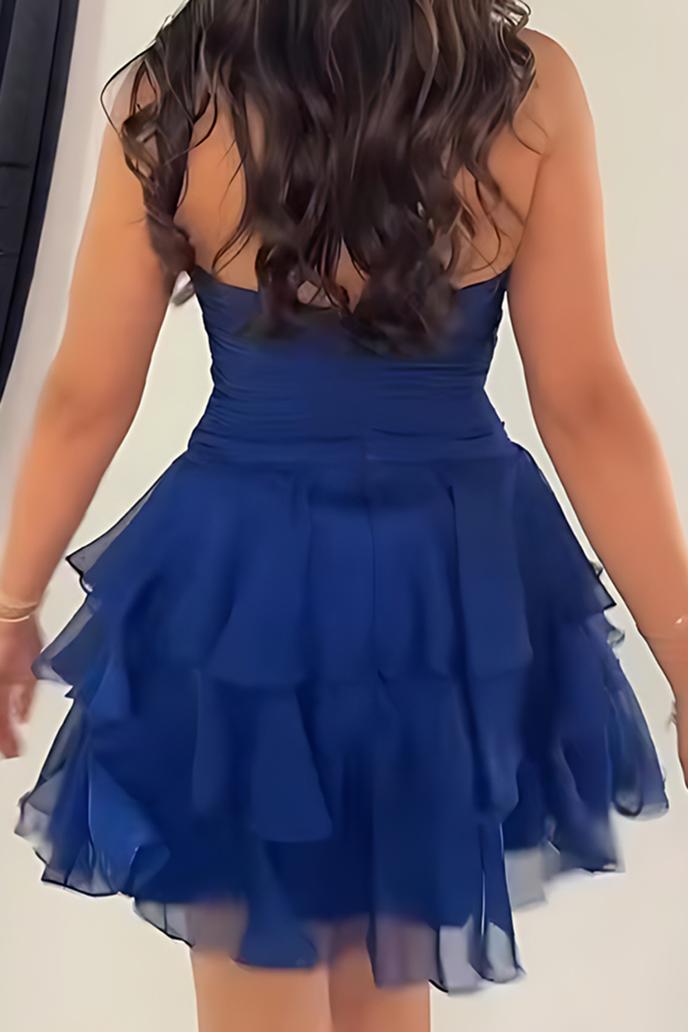Navy Tiered A Line Keyhole Short Homecoming Dress with 3D Flower