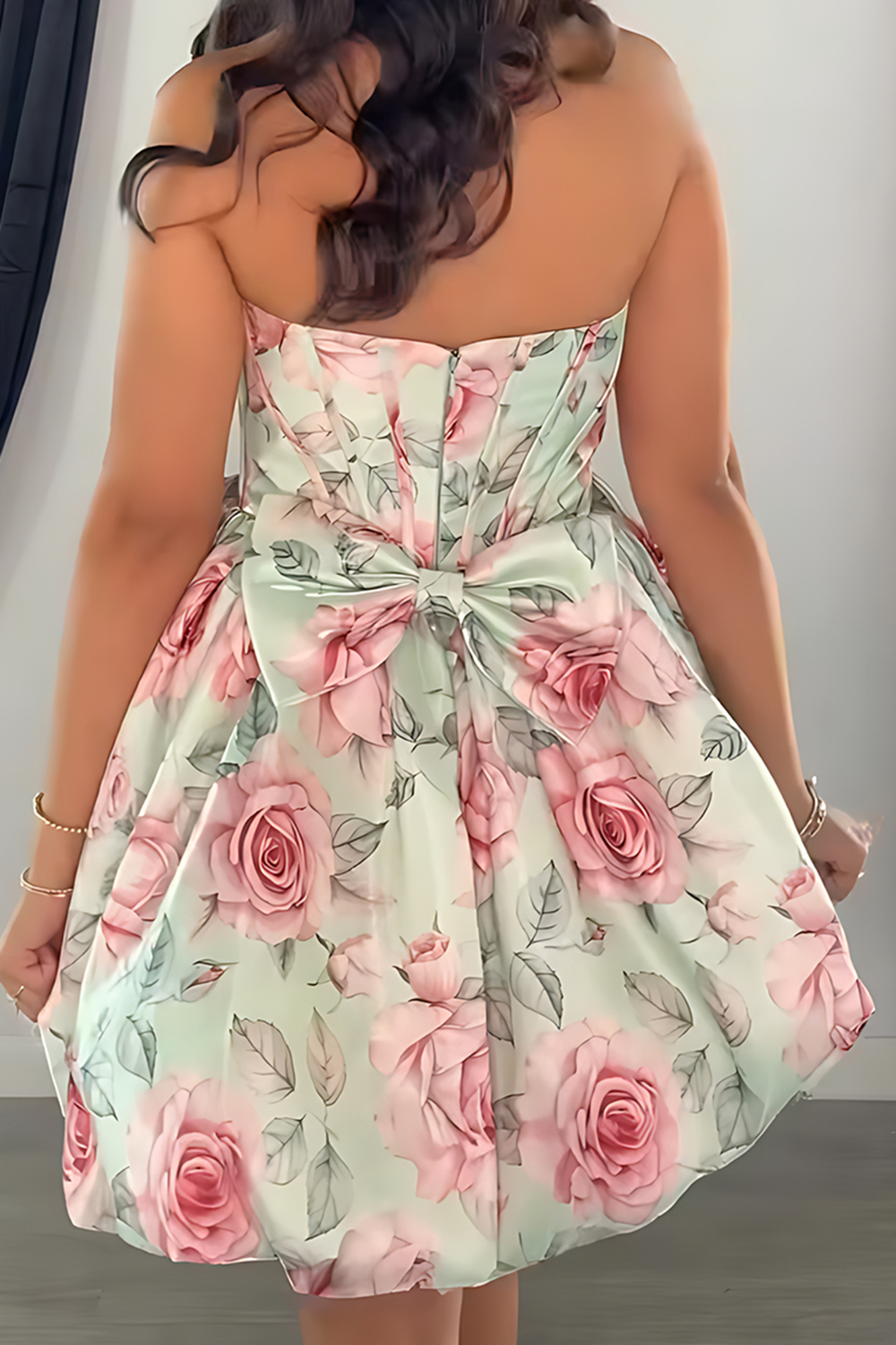 Light Green Floral Corset Strapless Printed Short Homecoming Dress