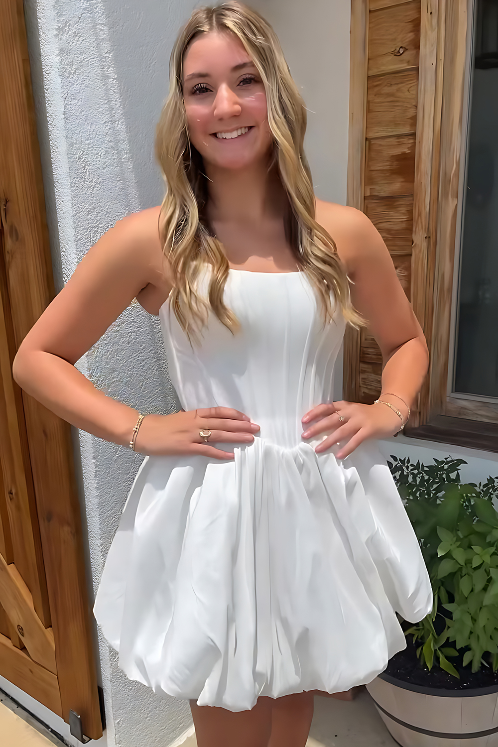 White Corset Strapless Short Homecoming Dress A-Line Sleeveless Ruched Cocktail Dress