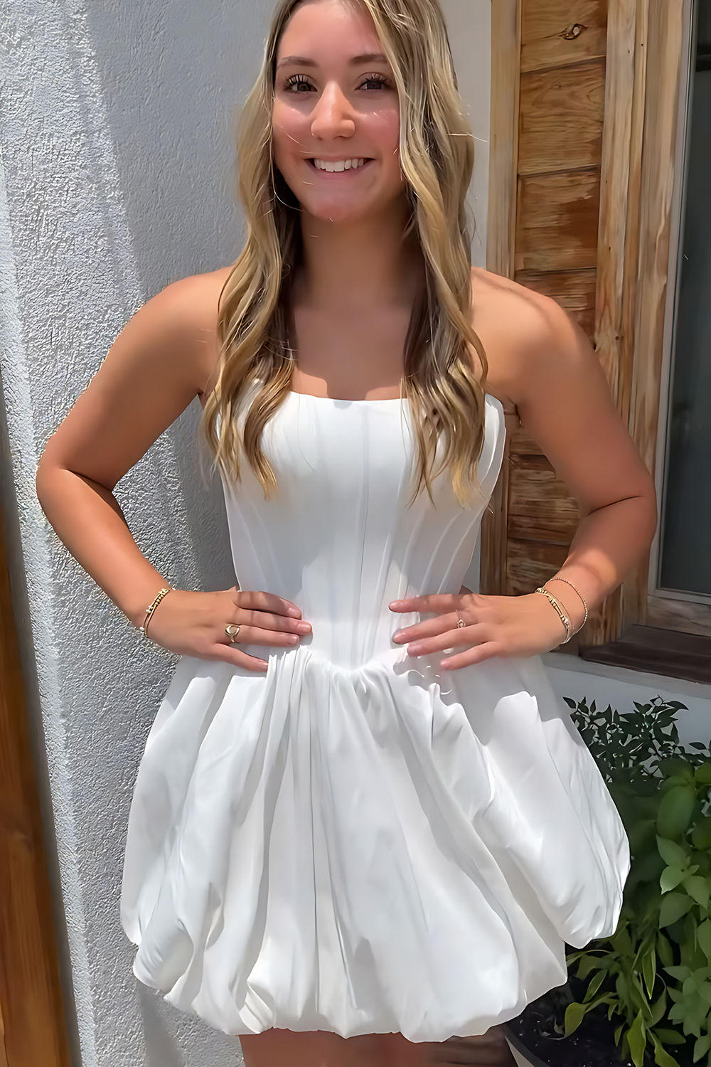 White Corset A Line Strapless Homecoming Dress