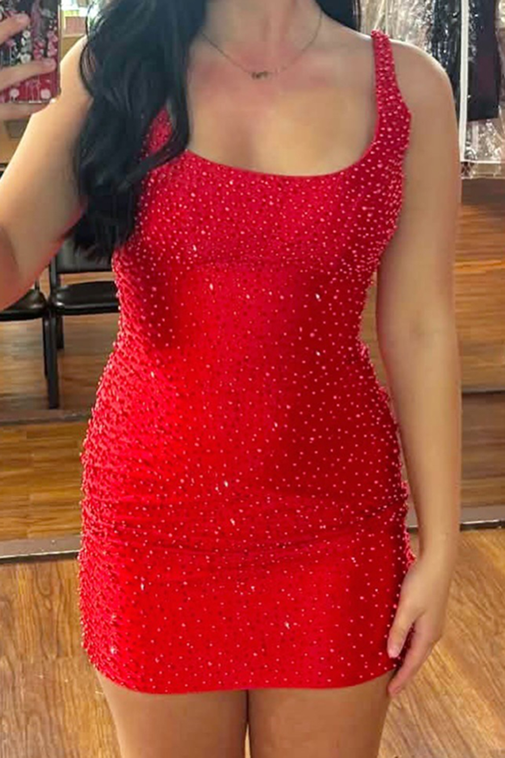 Red Sparkly Bodycon Beaded Short Homecoming Dress
