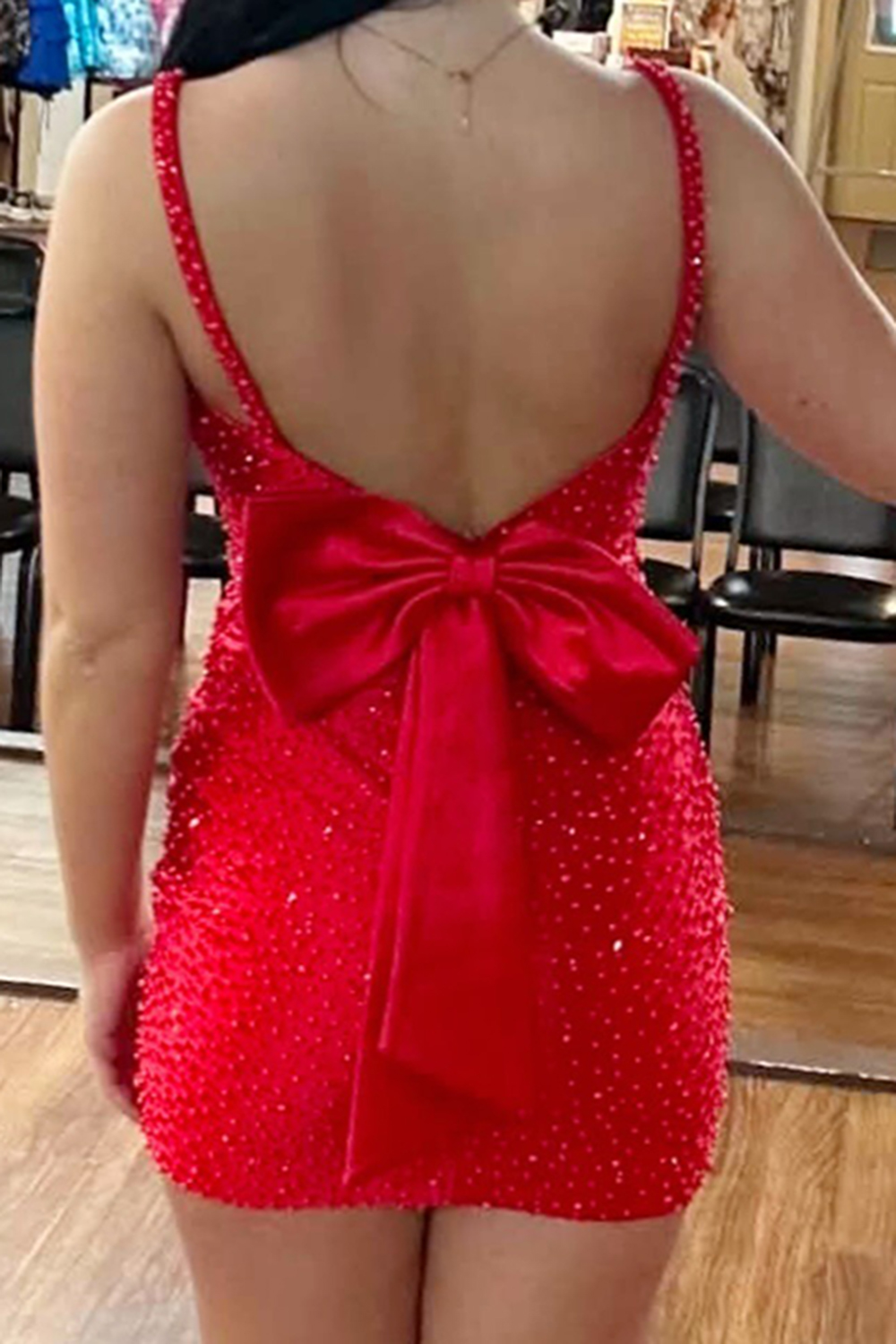 Red Sparkly Bodycon Beaded Short Homecoming Dress