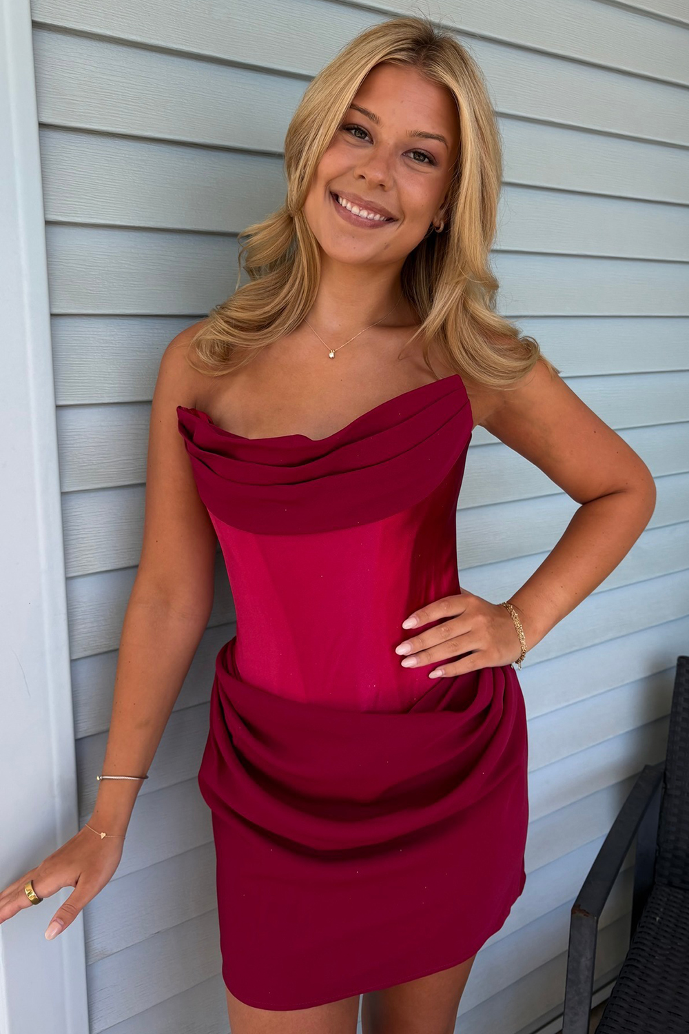 Burgundy Satin Strapless Bodycon Short Homecoming Dress