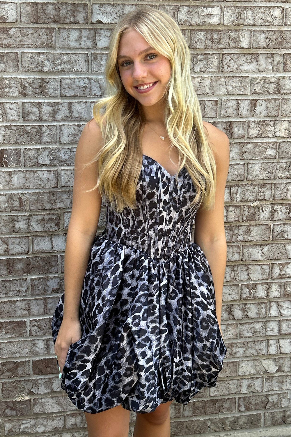 Black Leopard Corset Printed A Line Homecoming Dress