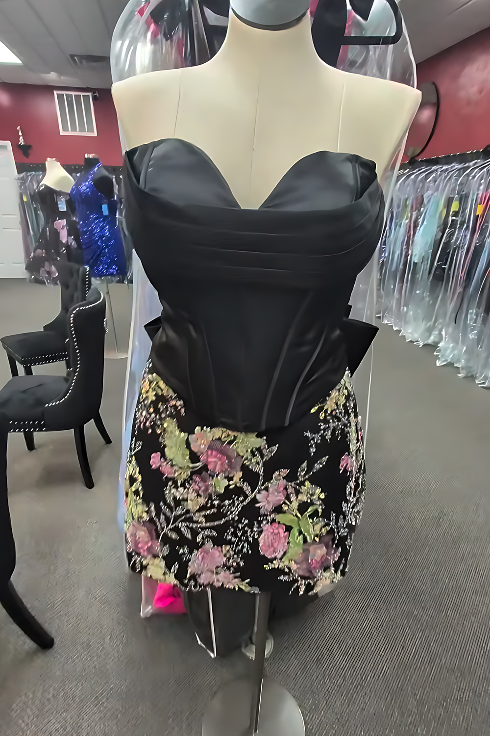 Black Corset Sweetheart Printed Short Homecoming Dress