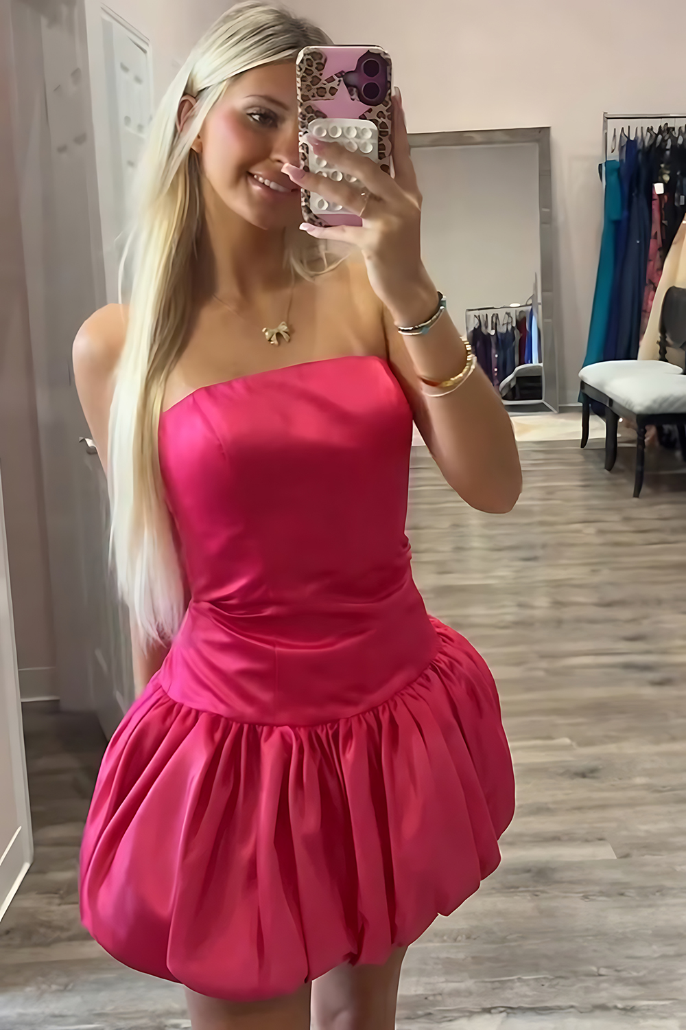 Fuchsia Strapless A Line Ruched Short Homecoming Dress