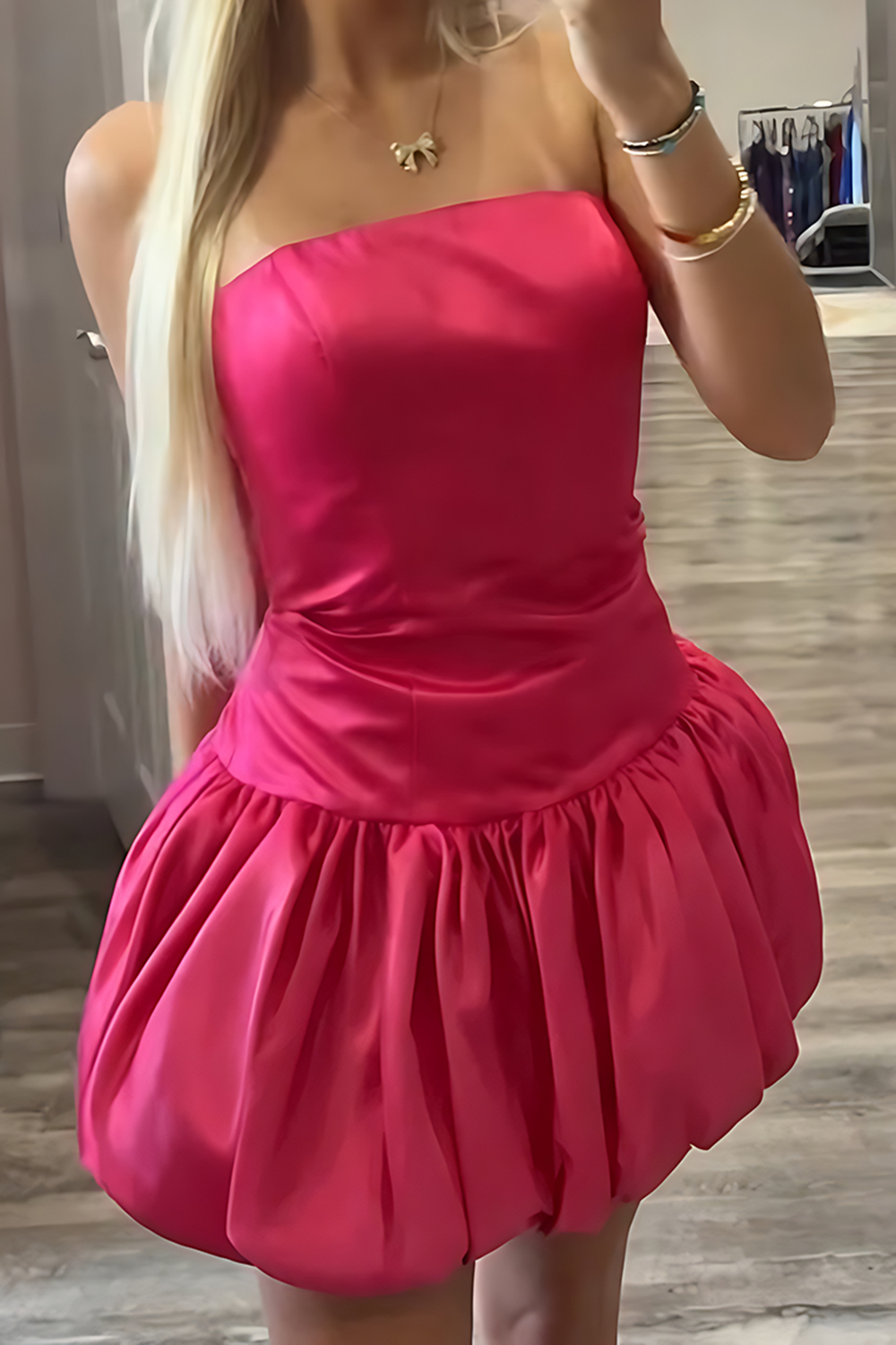 Fuchsia Strapless A Line Ruched Short Homecoming Dress