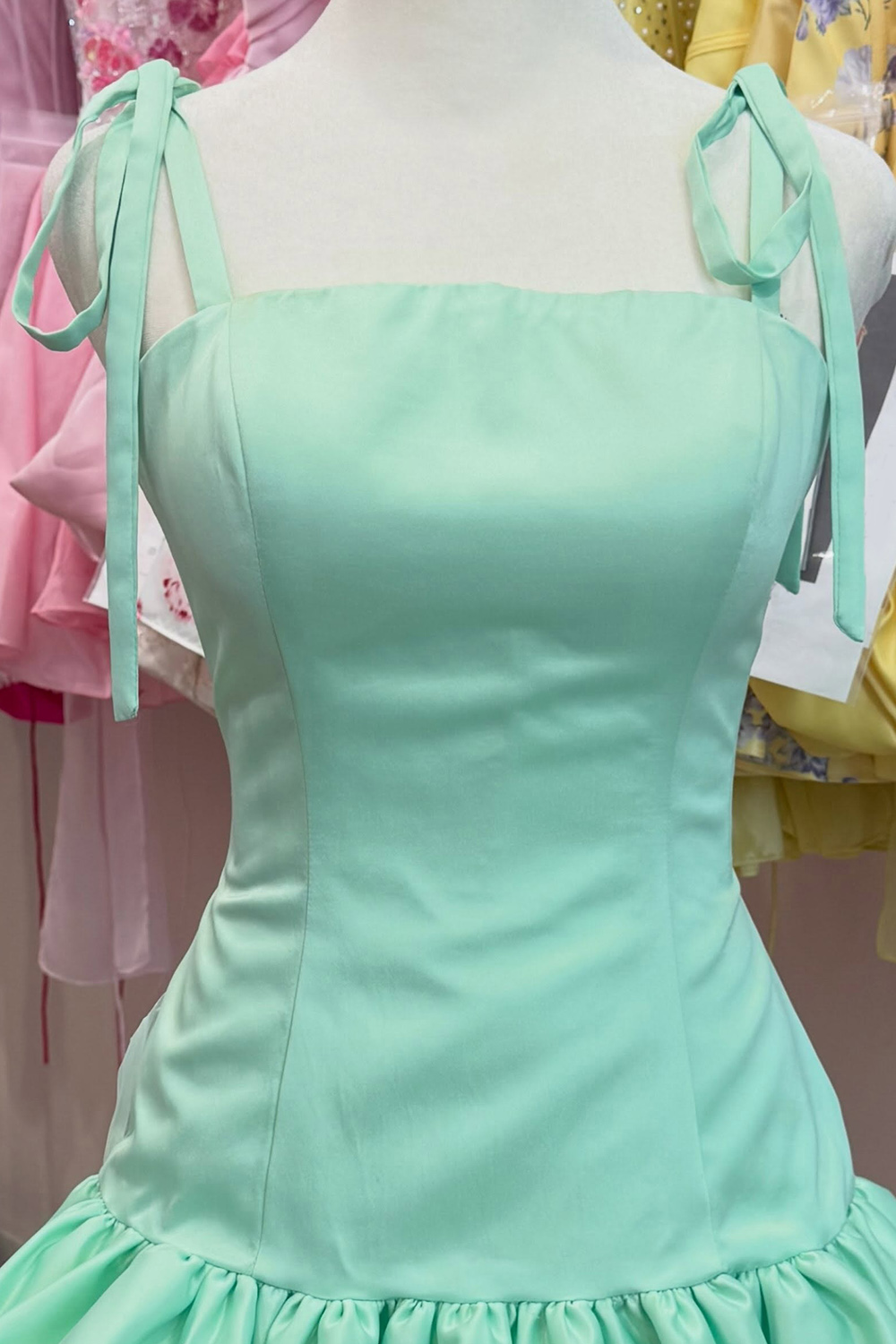 Mint A Line Ruched Square Neck Short Homecoming Dress