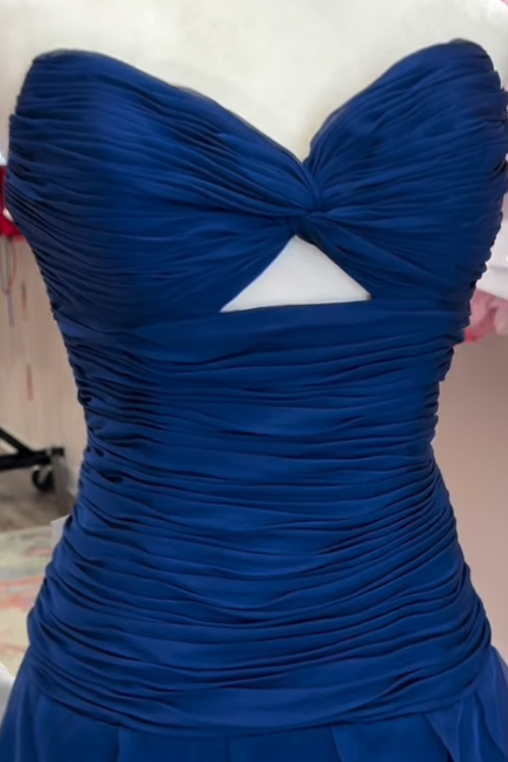 Navy Bodycon Ruffled Keyhole Ruched Short Homecoming Dress