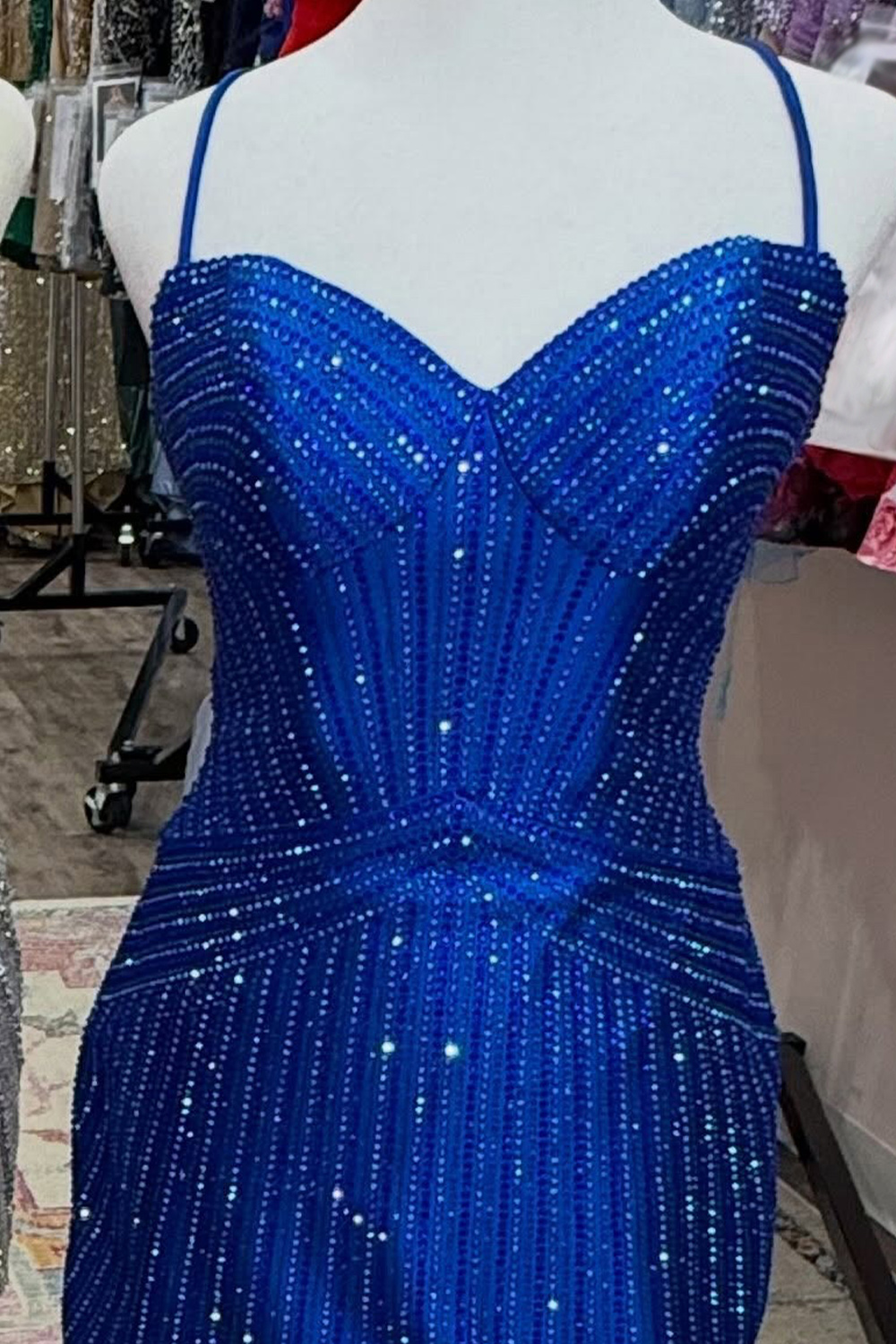 Royal Blue Sparkly Bodycon Beaded Short Homecoming Dress