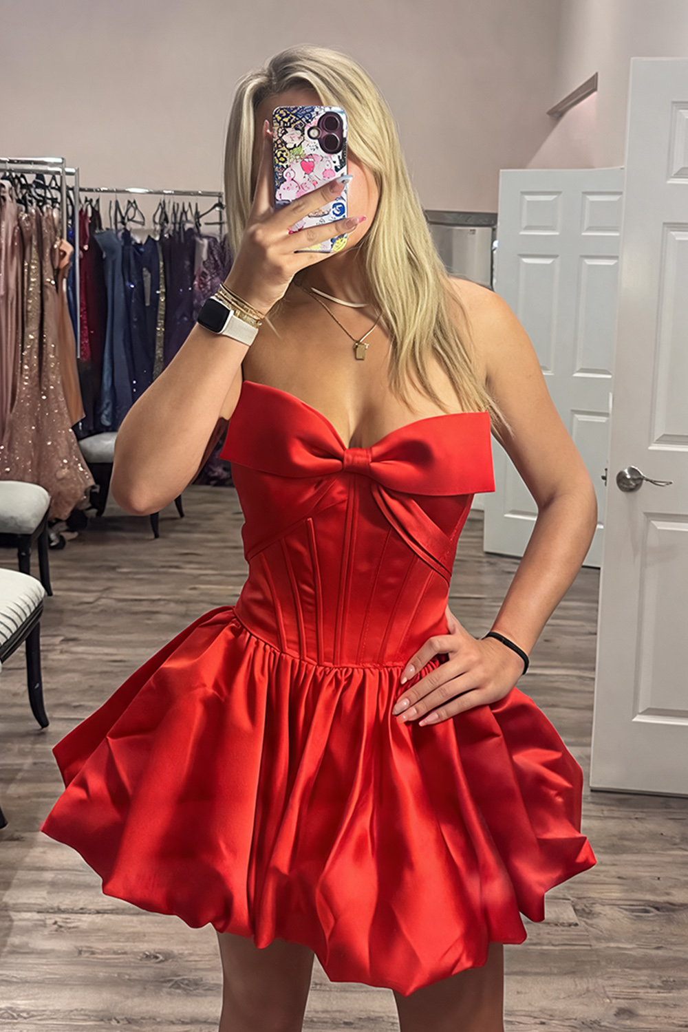 Pink Corset Strapless Short Homecoming Dress with Bow