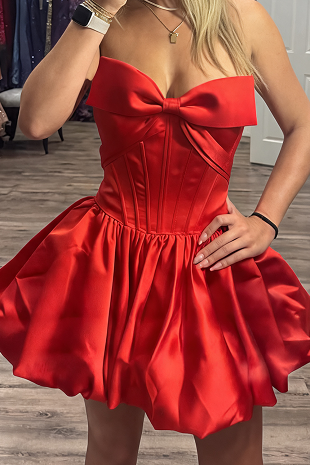 Pink Corset Strapless Short Homecoming Dress with Bow