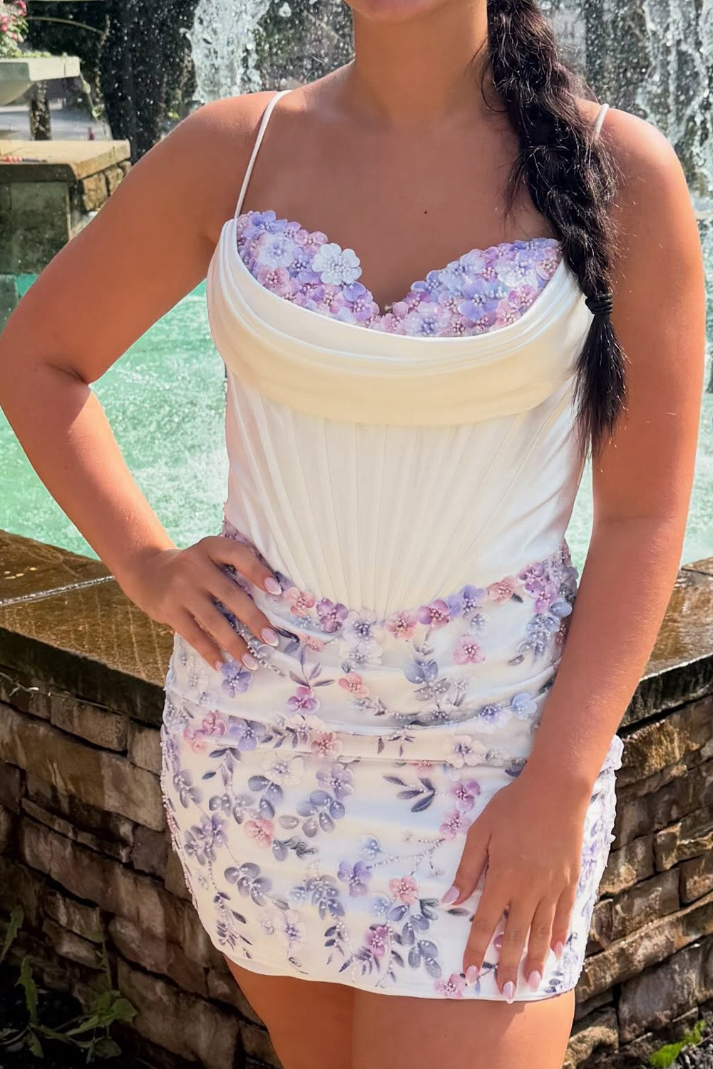 White Corset Floral Bodycon Short Homecoming Dress