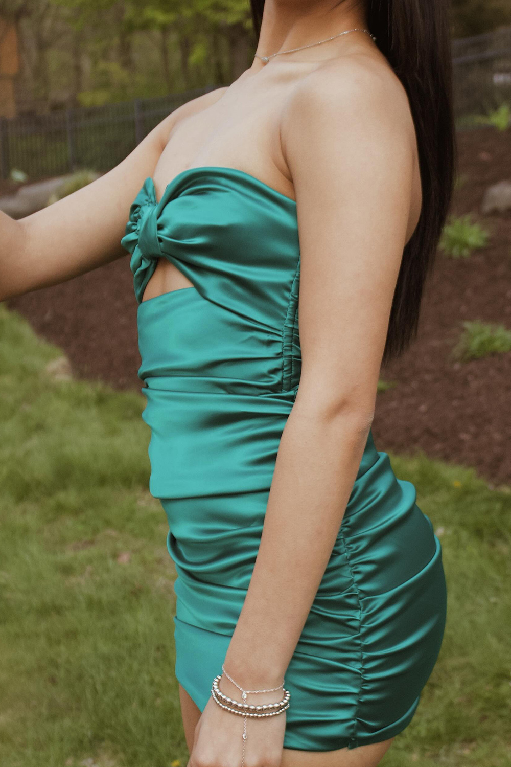 Green Bodycon Strapless Ruched Short Homecoming Dress