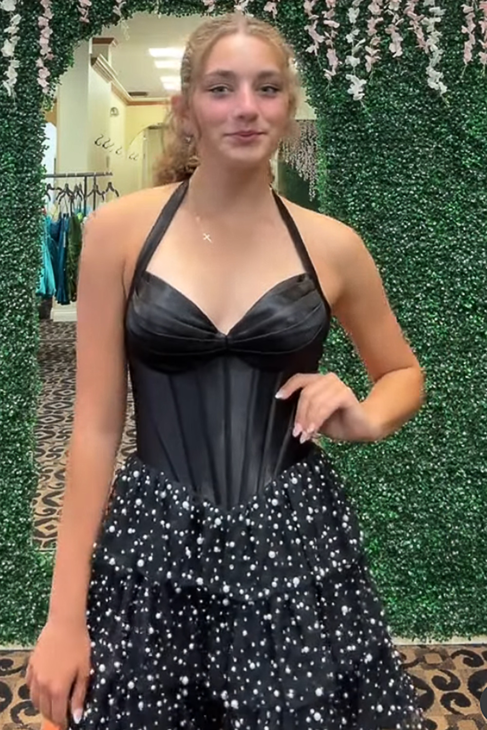 Black Corset Halter Tiered Short Homecoming Dress
