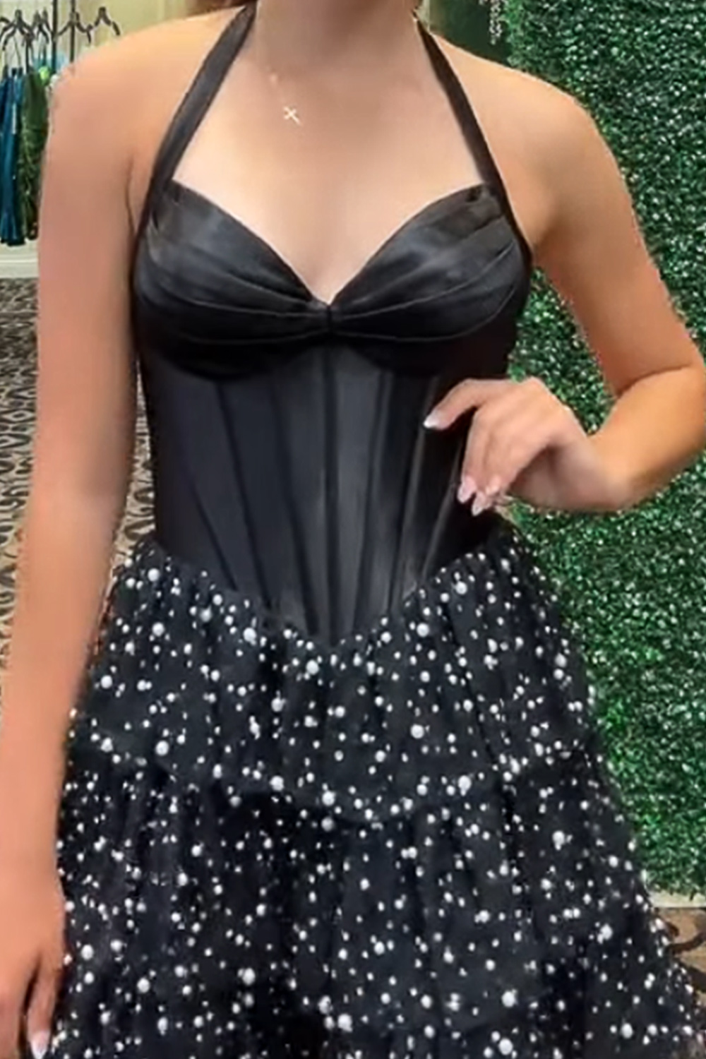 Black Corset Halter Tiered Short Homecoming Dress