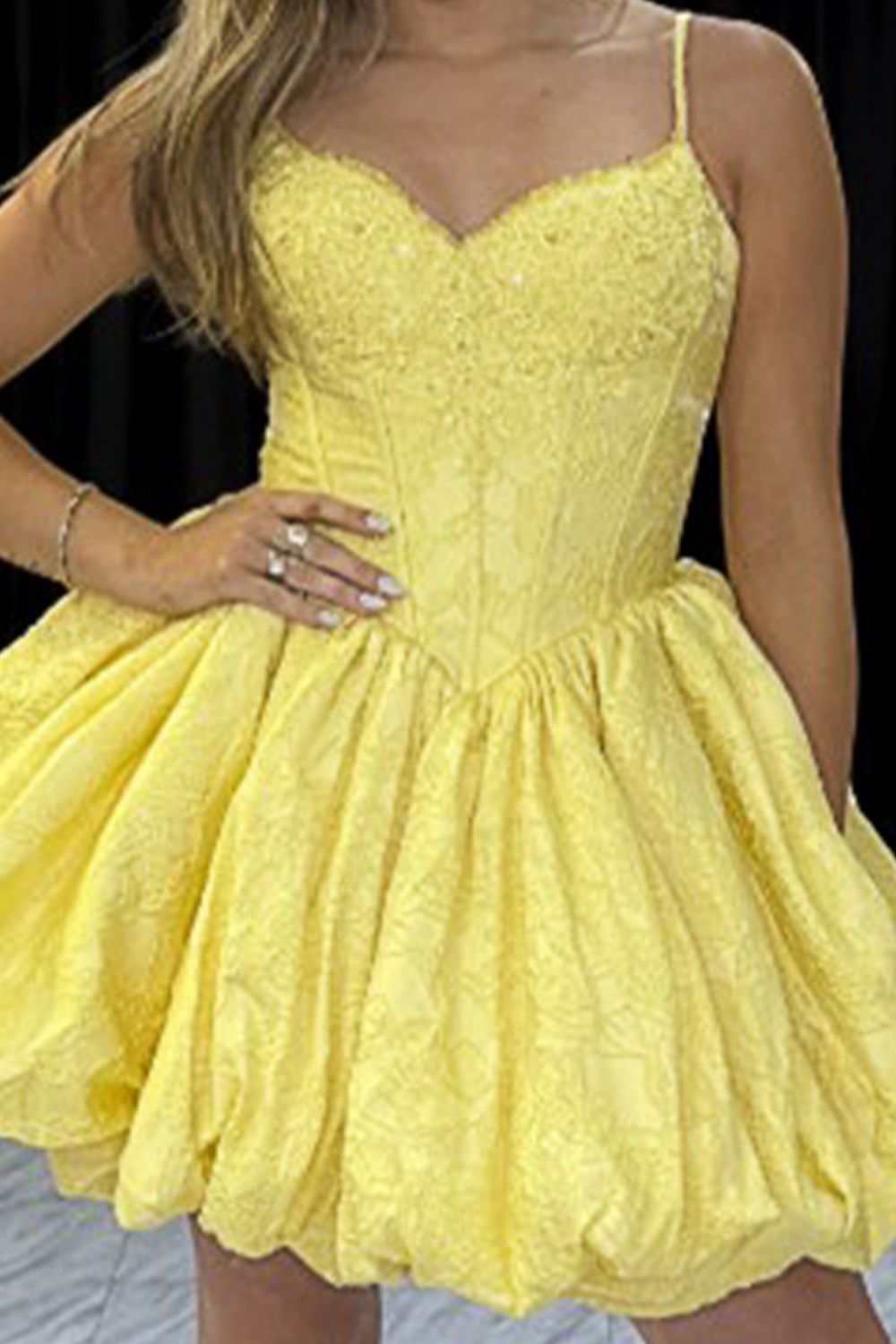 Yellow Corset Spaghetti Straps Short Homecoming Dress