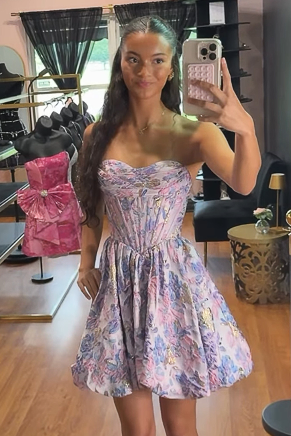 Purple Flower Corset Sweetheart Short Homecoming Dress