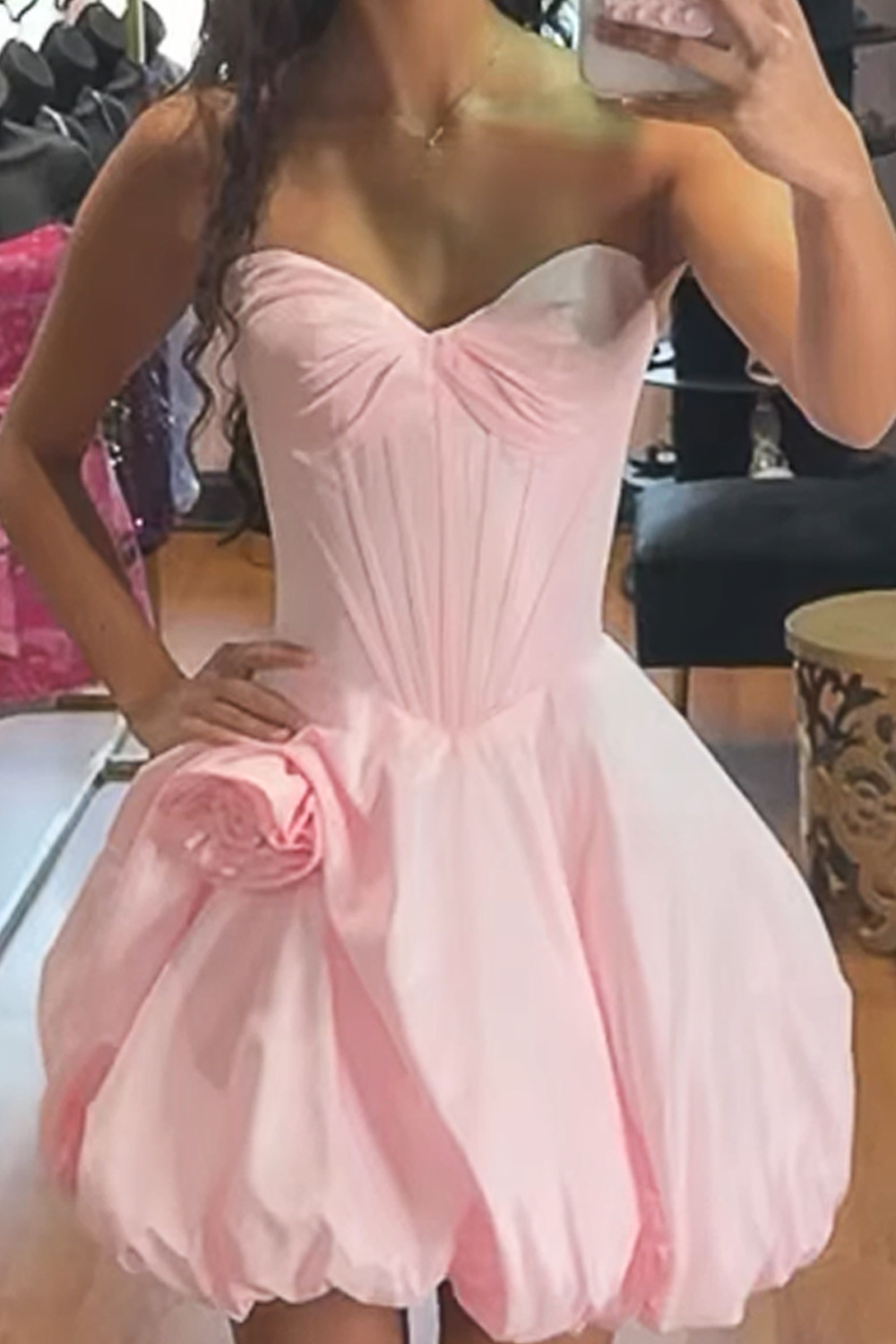 Pink Corset Sweetheart Short Homecoming Dress with 3D Flower