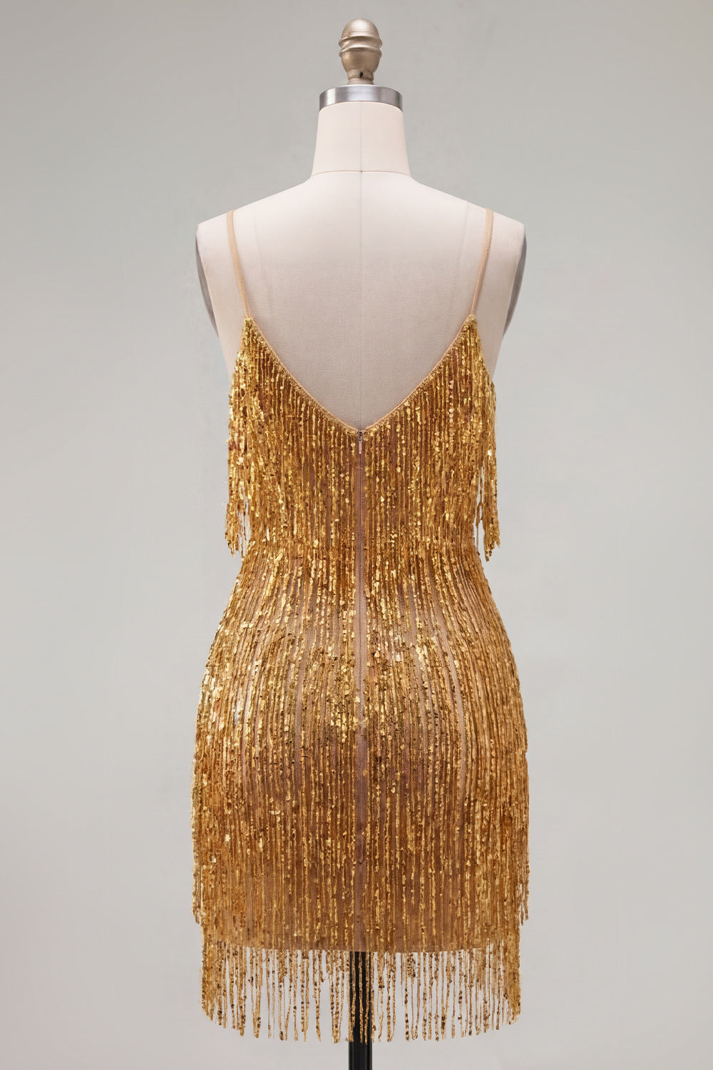 Golden Sparkly Tight Short Homecoming Dress with Fringes