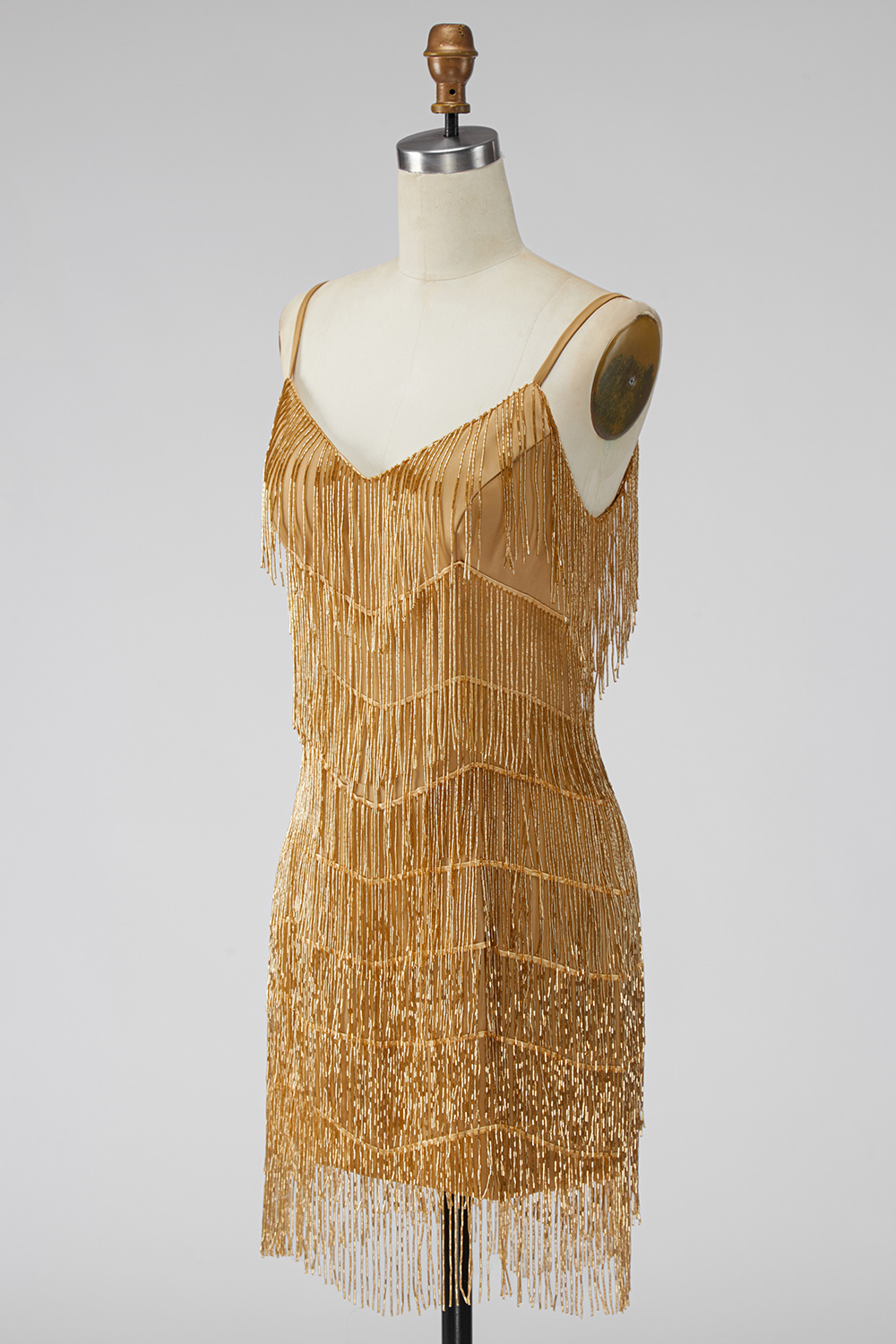 Golden Sparkly Tight Short Homecoming Dress with Fringes