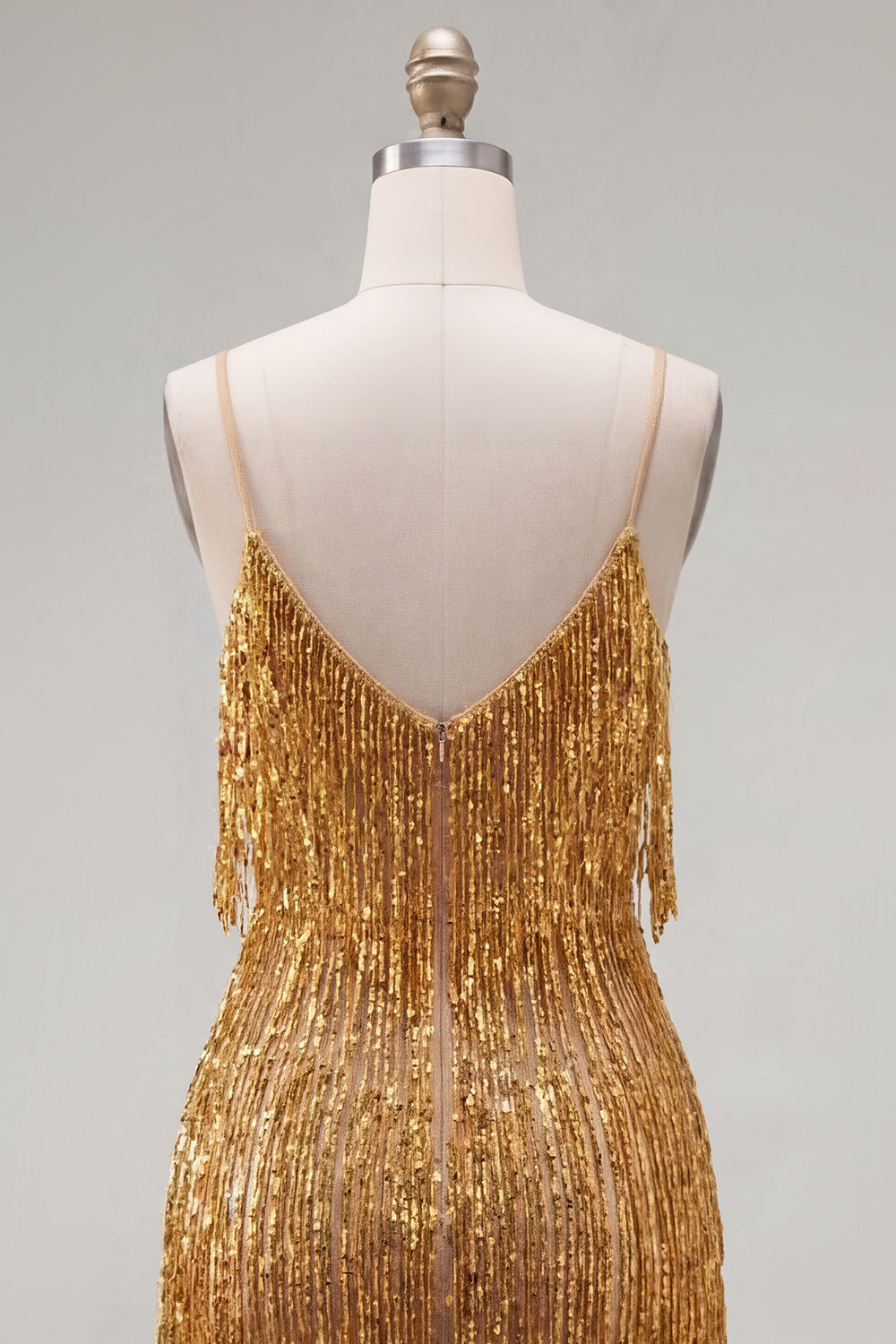 Golden Sparkly Tight Short Homecoming Dress with Fringes