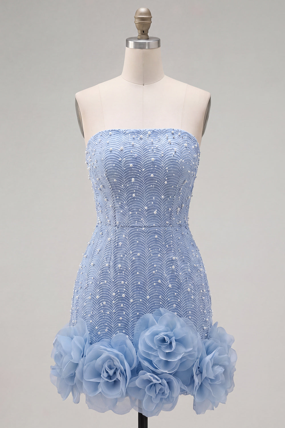Sparkly Olive Beaded Strapless Short Tight Birthday Dress with 3D Flowers