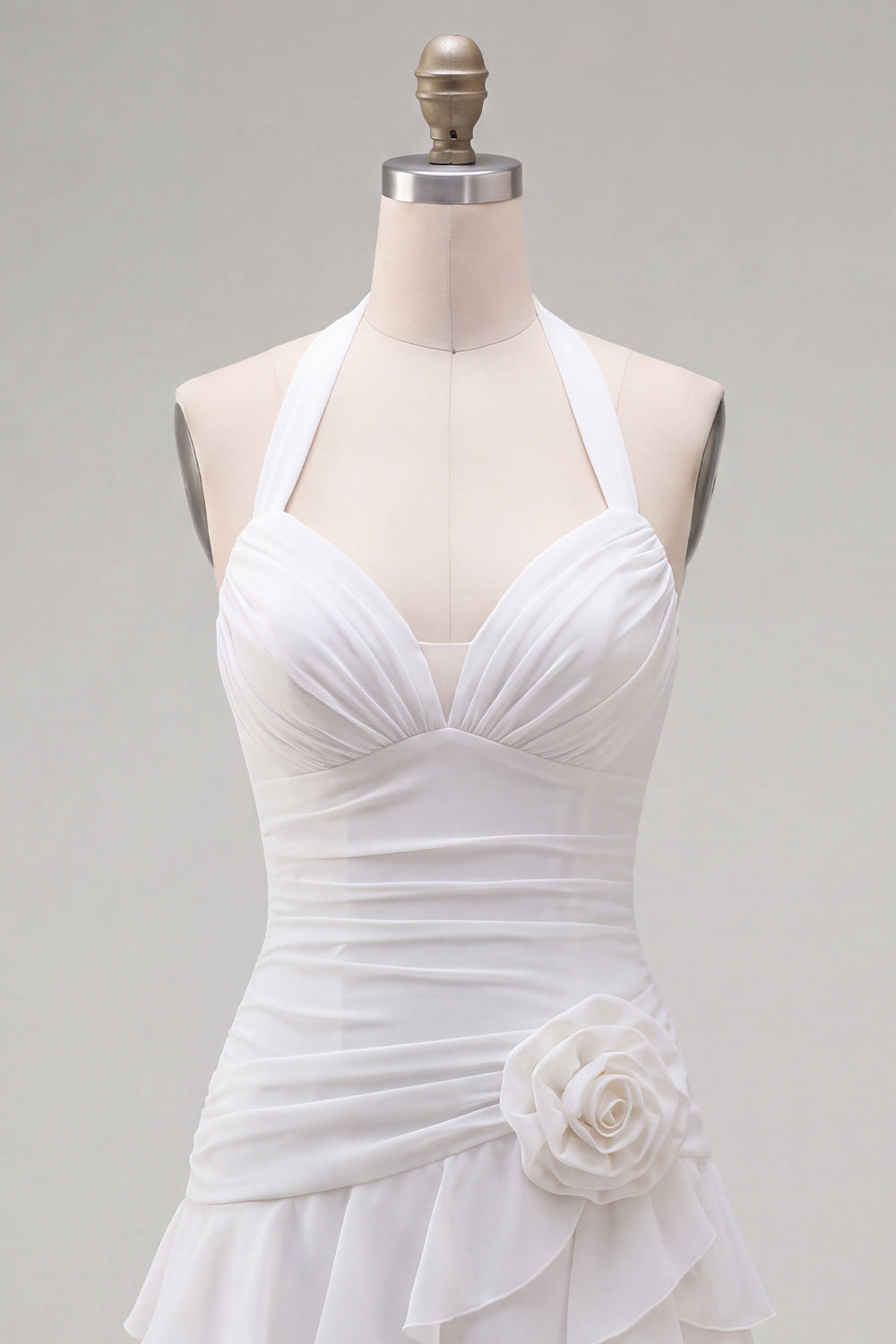 Pink Halter Ruched Ruffled Short Birthday Dress with 3D Flower