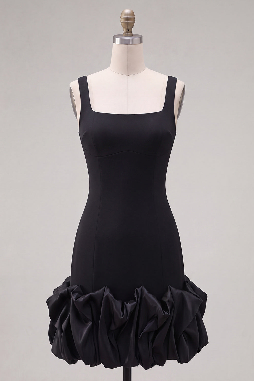 Black Square Neck Ruffled Short Tight Birthday Dress